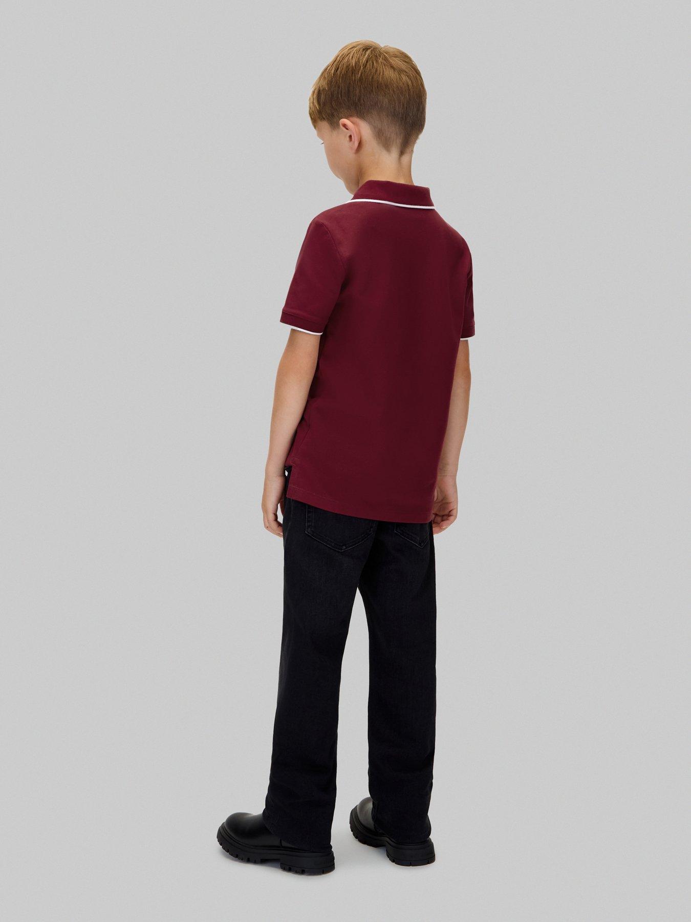 Image 2 of 6 of Calvin Klein Jeans Boys Tipping Regular Short Sleeve Polo Shirt - Dark Red