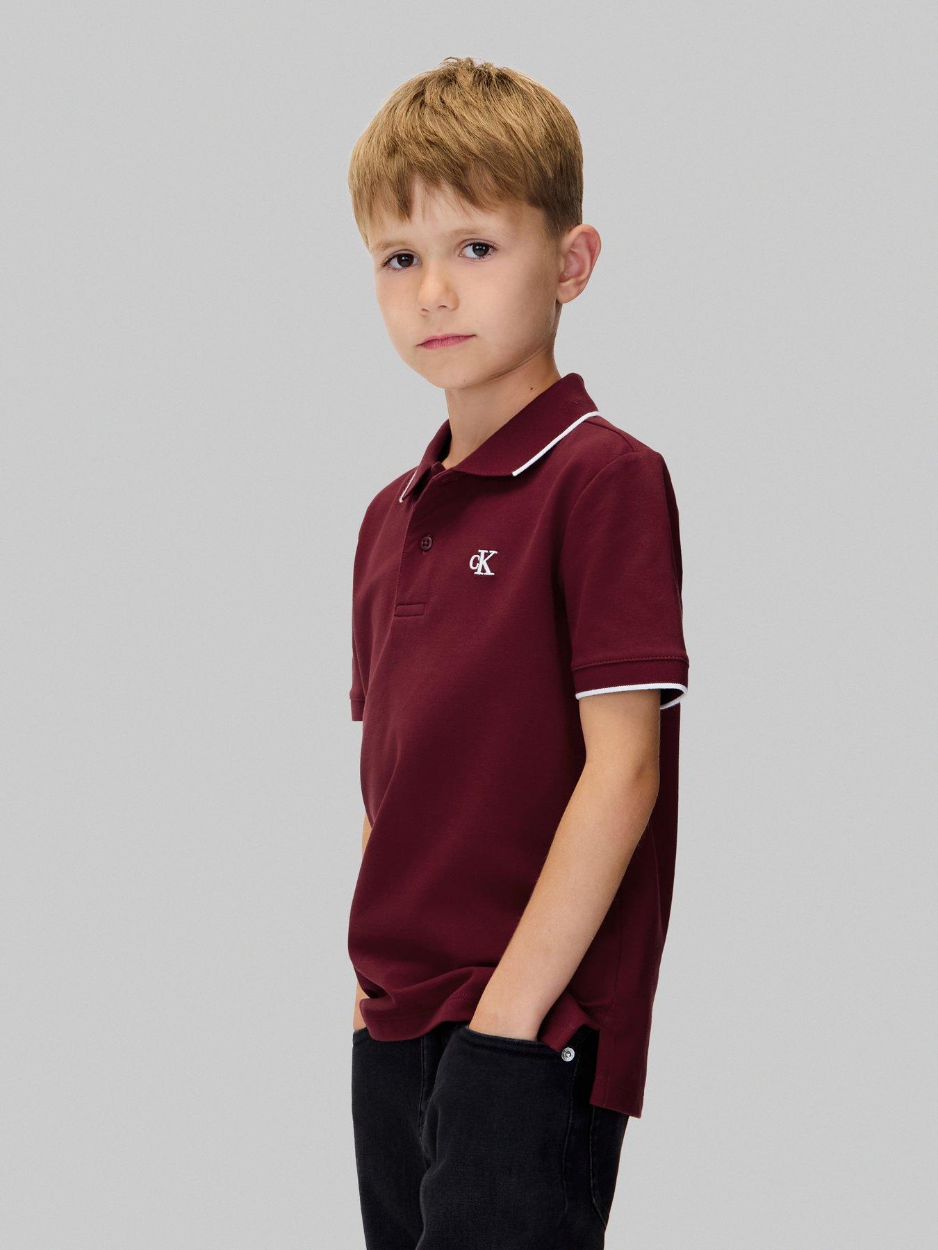 Image 3 of 6 of Calvin Klein Jeans Boys Tipping Regular Short Sleeve Polo Shirt - Dark Red