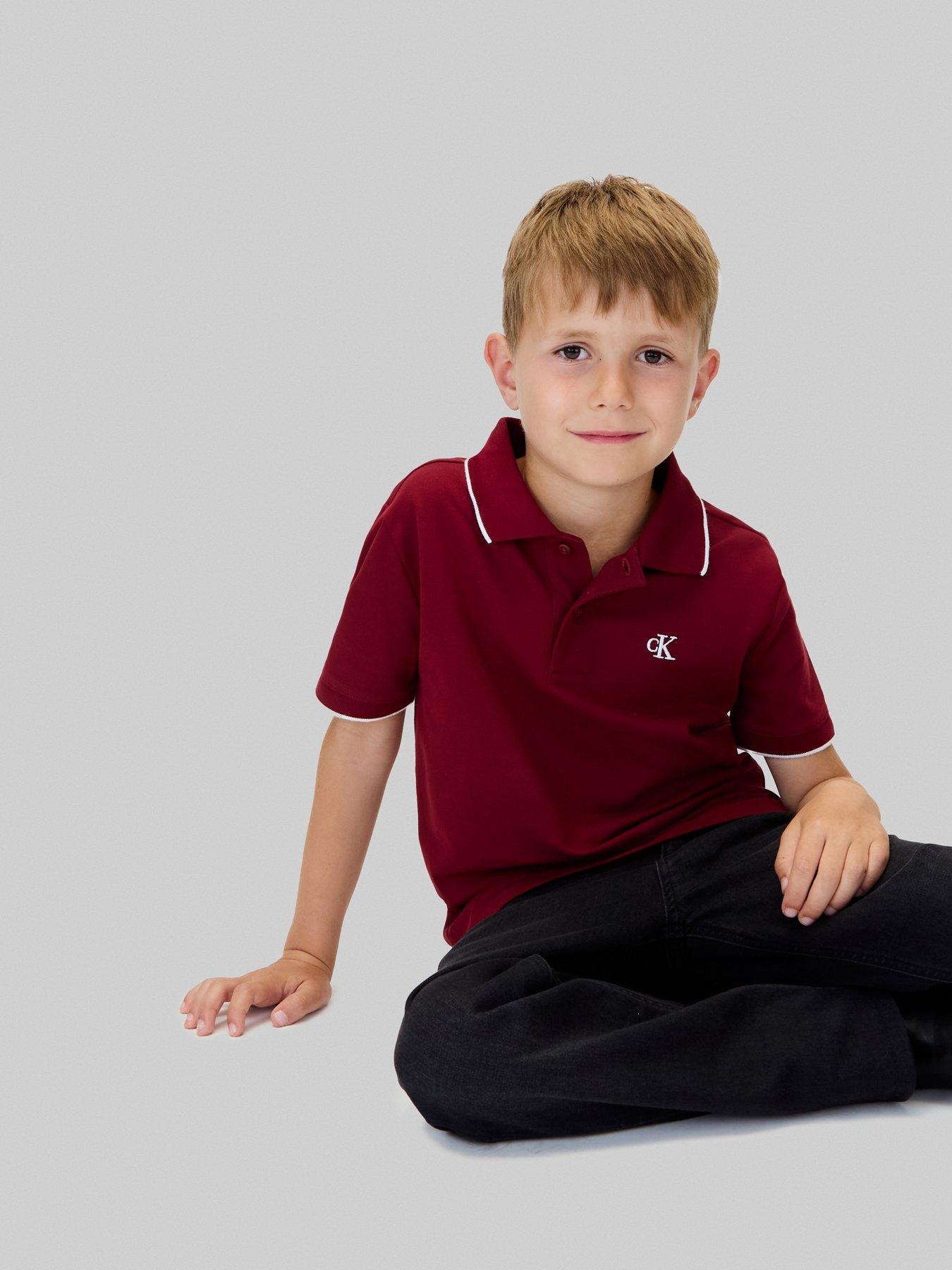 Image 4 of 6 of Calvin Klein Jeans Boys Tipping Regular Short Sleeve Polo Shirt - Dark Red