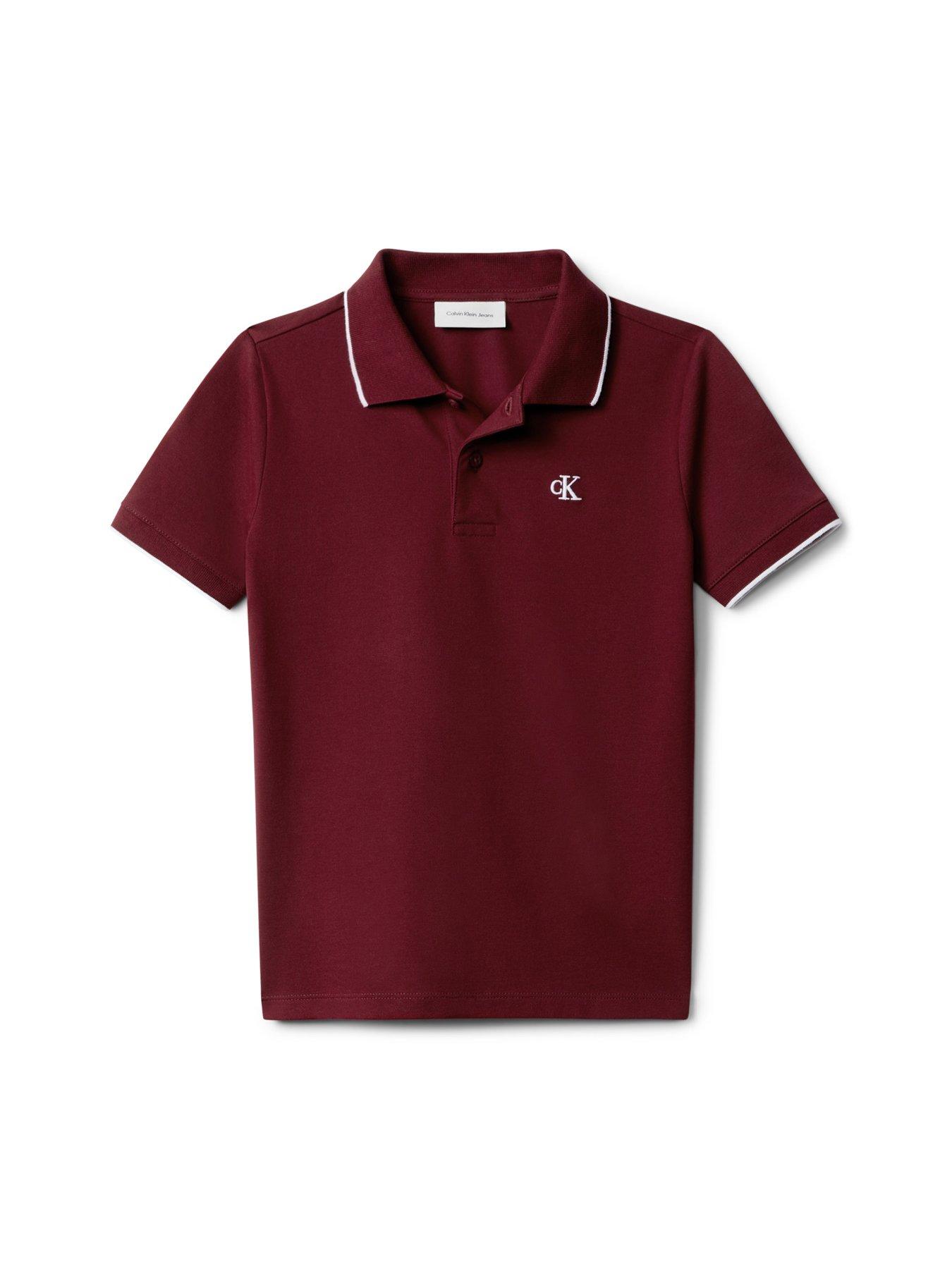 Image 6 of 6 of Calvin Klein Jeans Boys Tipping Regular Short Sleeve Polo Shirt - Dark Red