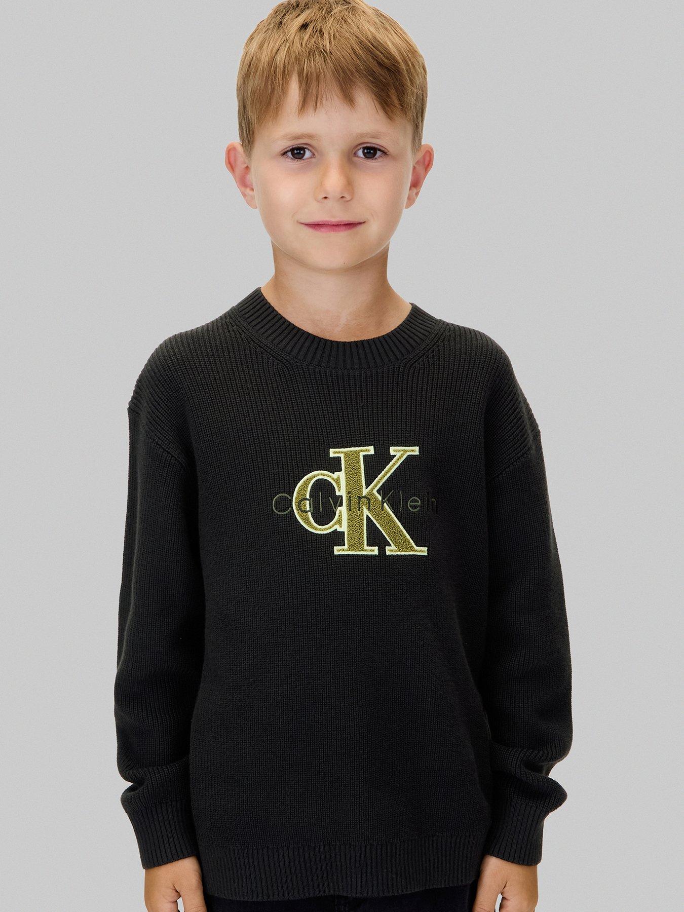 undefined Boys Towelling CK Stitch Jumper - Black