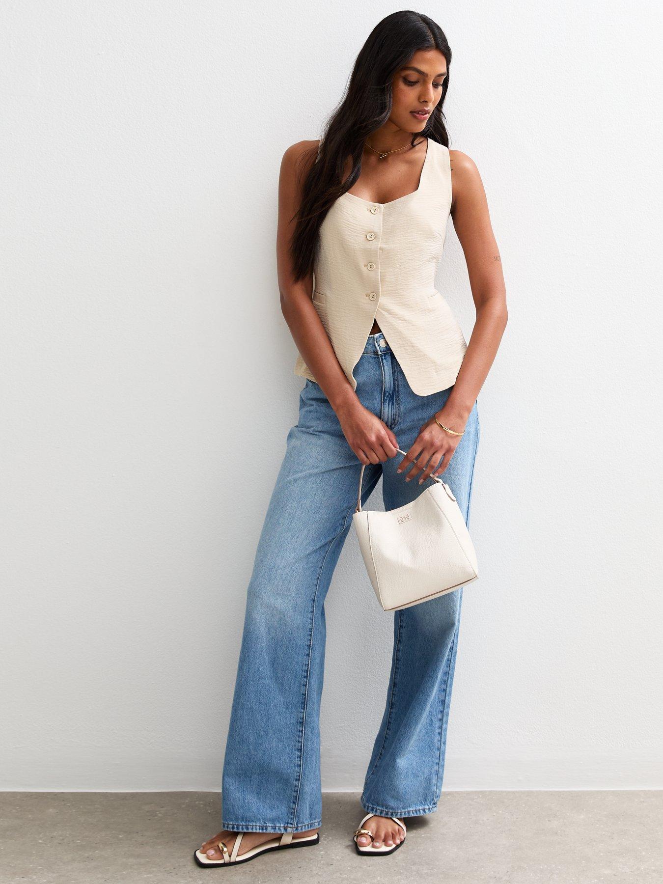 undefined Stone Square Neck Textured Button Waistcoat