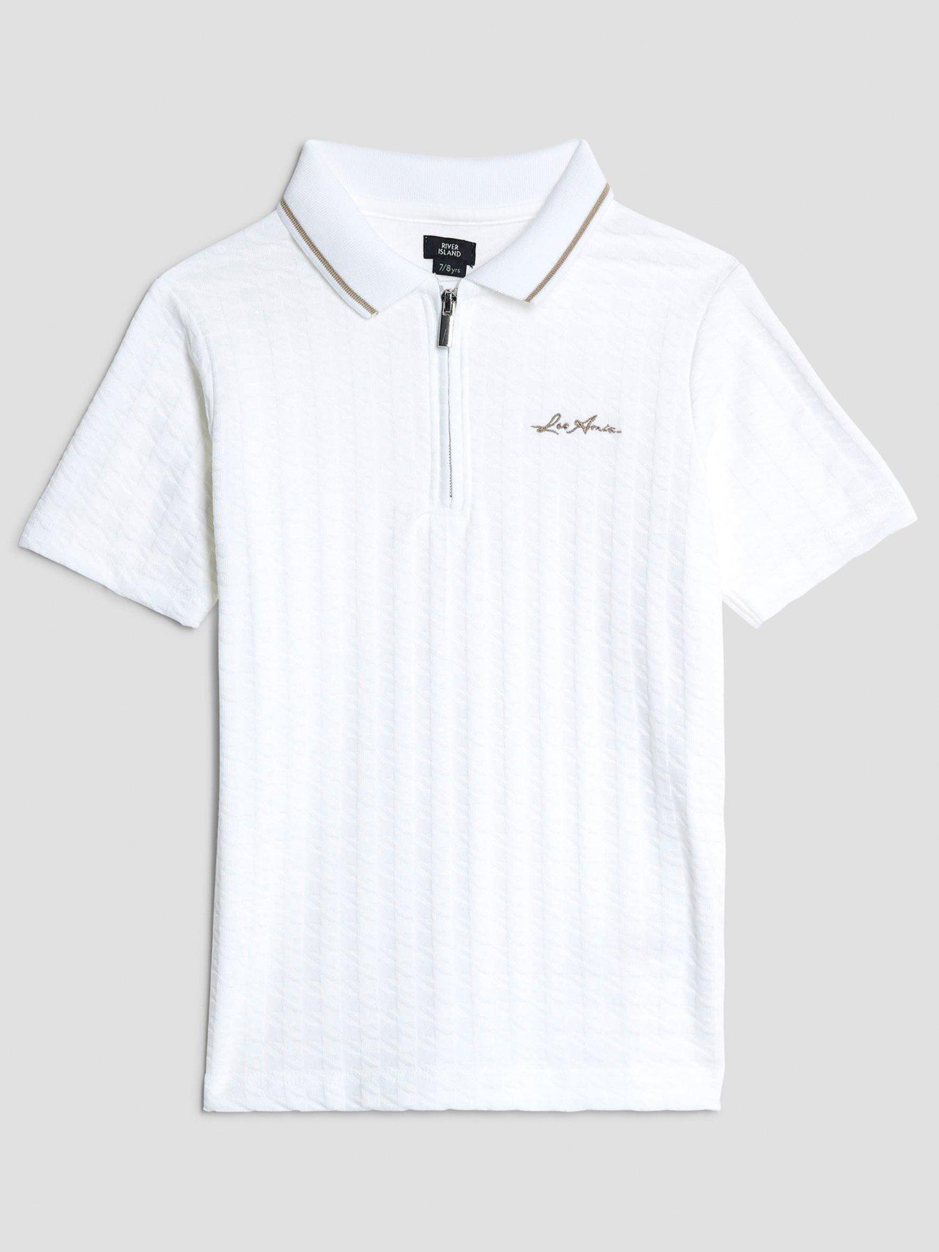 River Island Older Boys Dogtooth Textured Polo - White