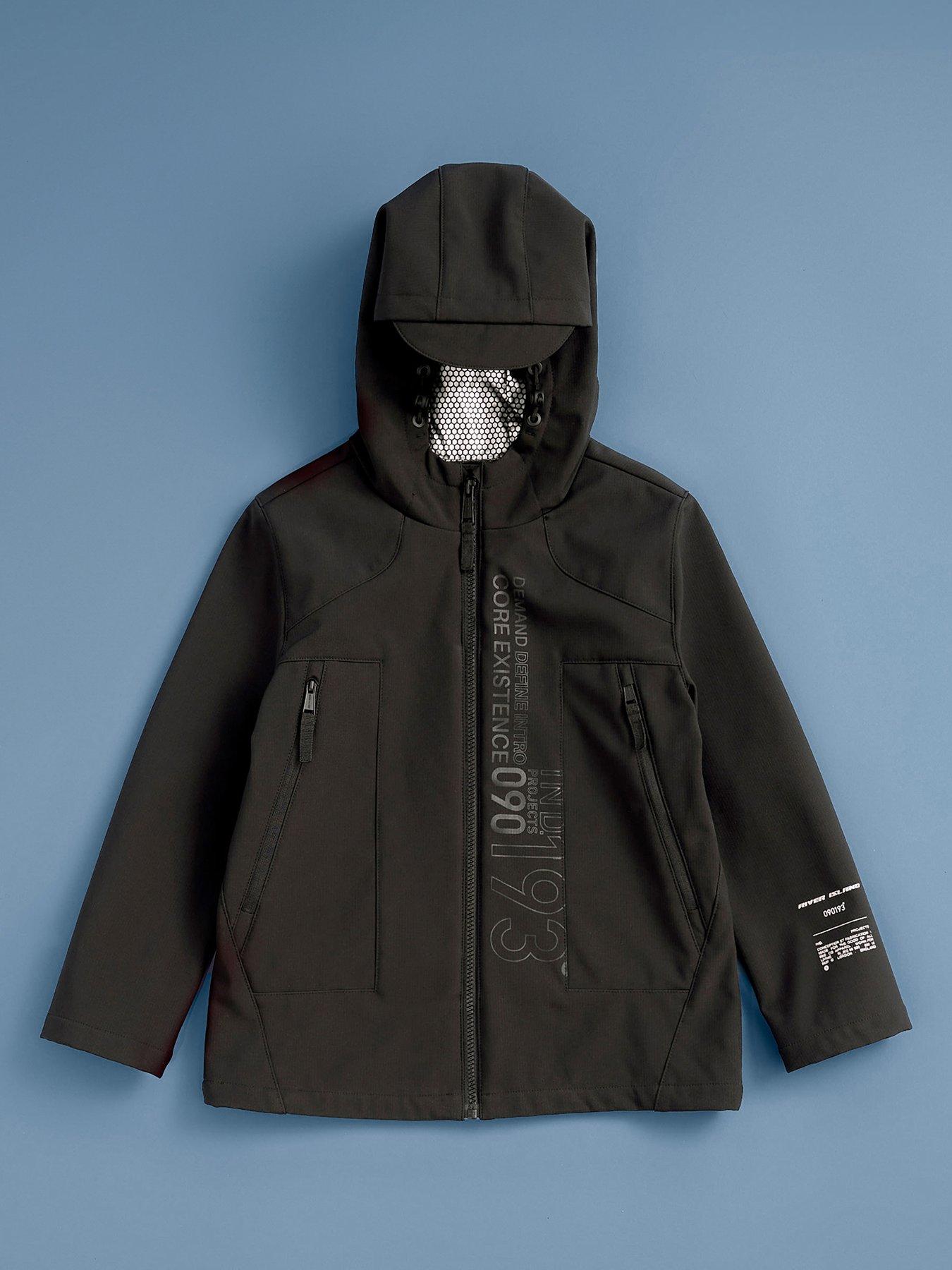 River Island Older Boys Hooded Printed Jacket - Black