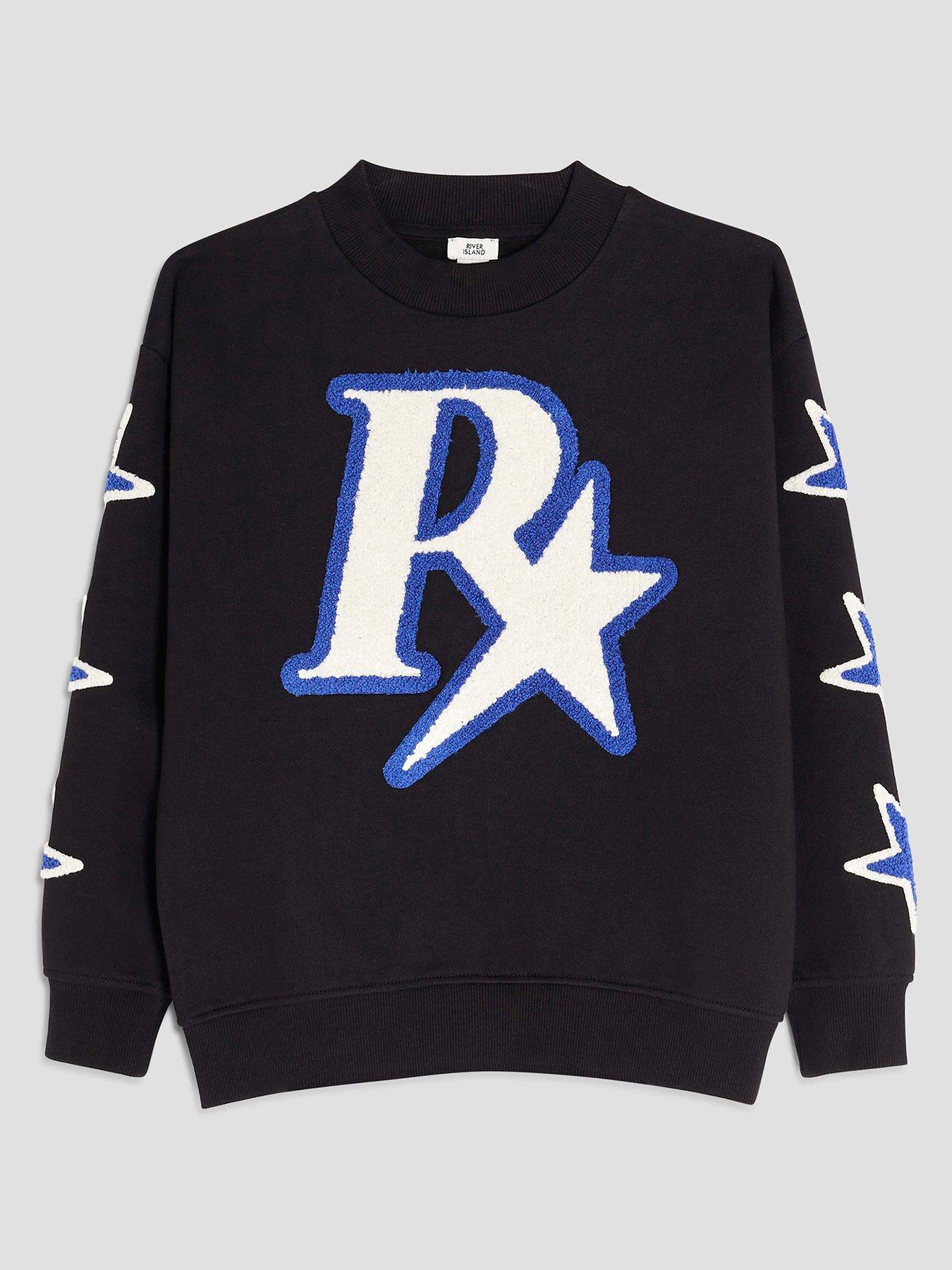 Image 1 of 4 of River Island Older Boys R Star Applique Sweatshirt - Black