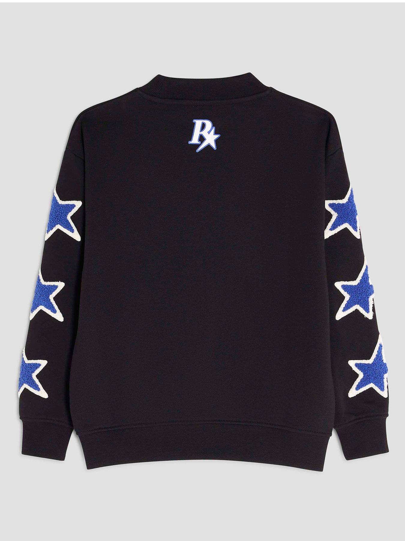 Image 2 of 4 of River Island Older Boys R Star Applique Sweatshirt - Black