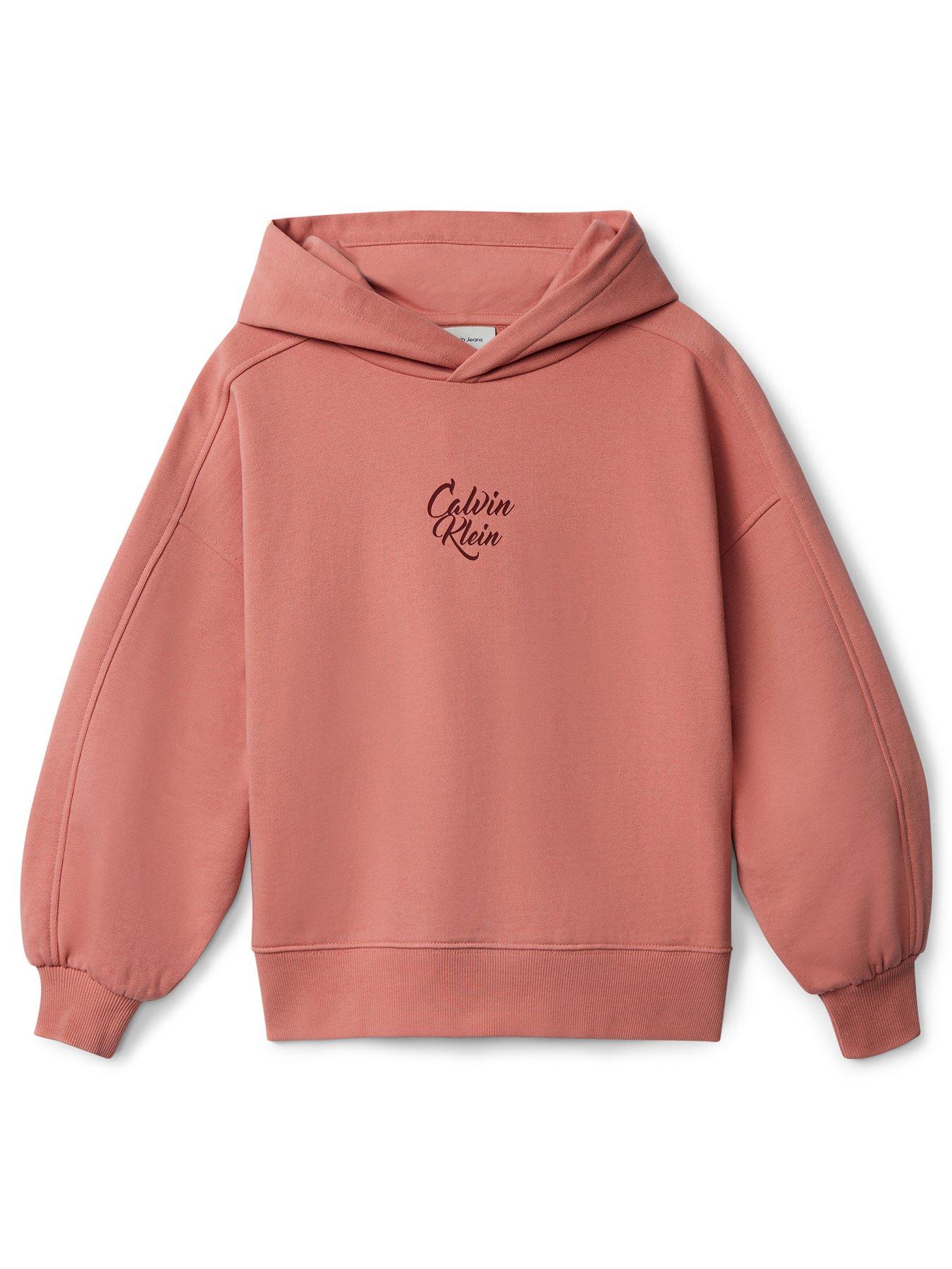 Calvin Klein Jeans Girls Script Logo Graphic Terry Hoodie, Pink, Size Age: 14 Years