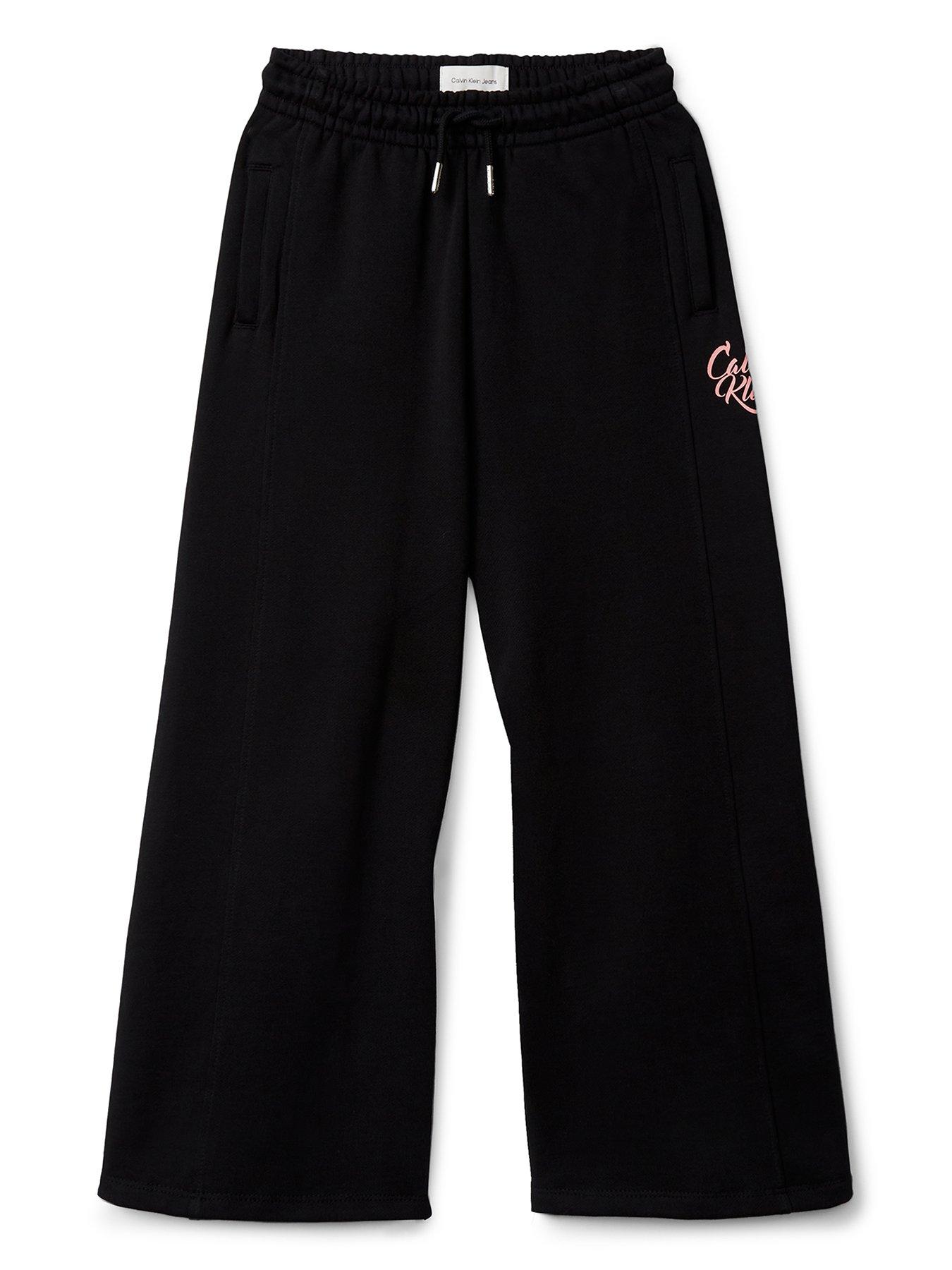 Calvin Klein Jeans Girls Wide Leg Pintuck Sweatpant - Black