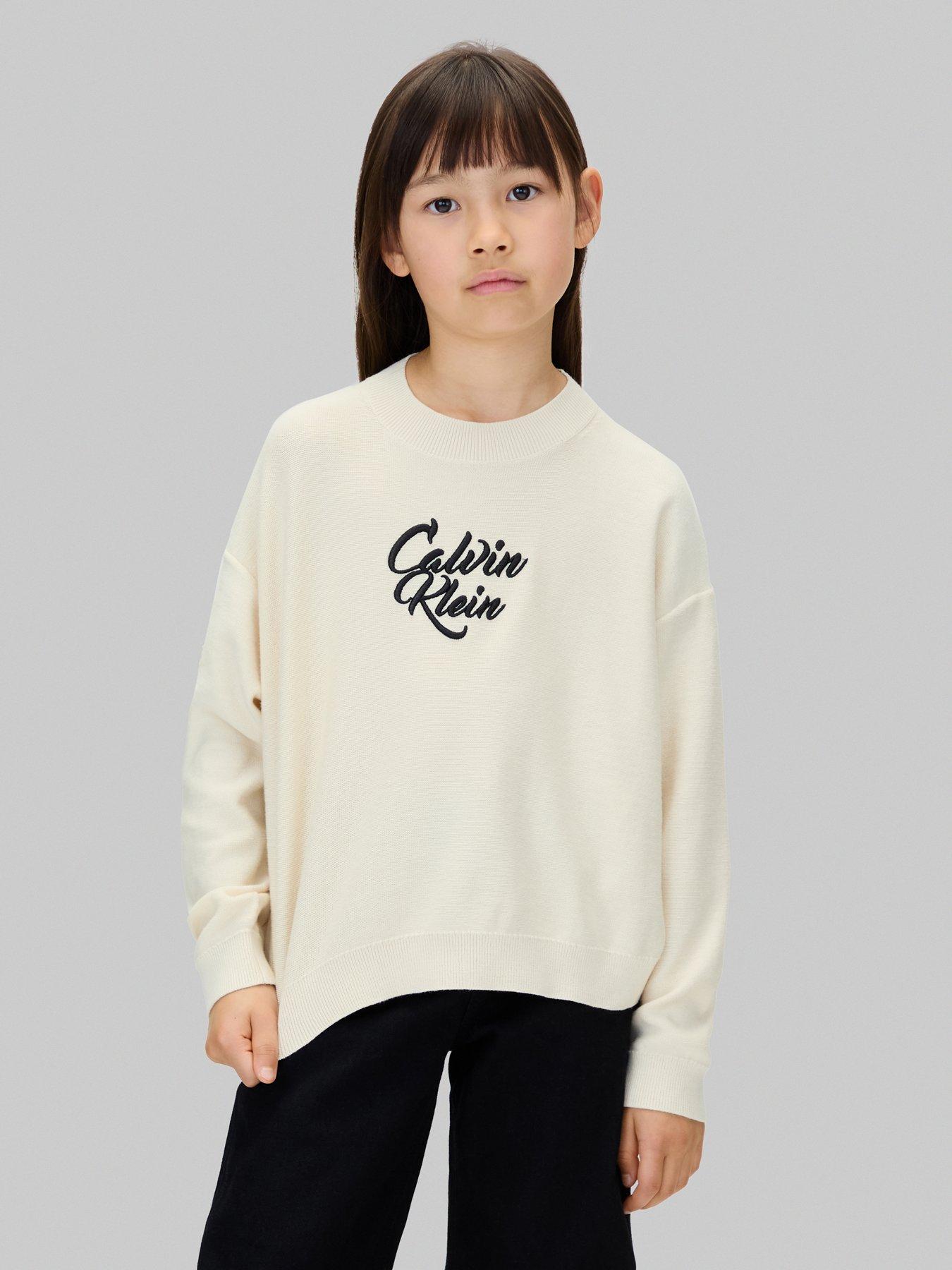 undefined Girls Script Logo Graphic Crewneck Jumper - Whitecap Gray