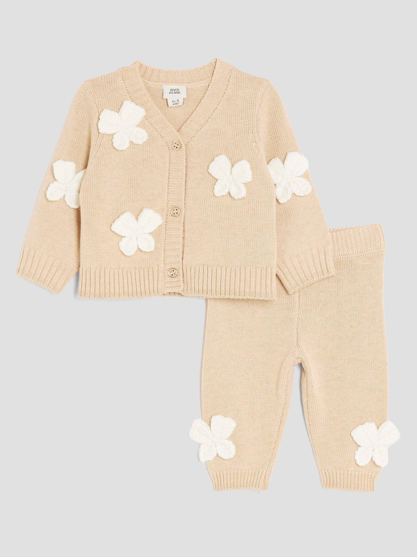 River Island Baby Girls Crochet Bow Cardigan Set - Beige