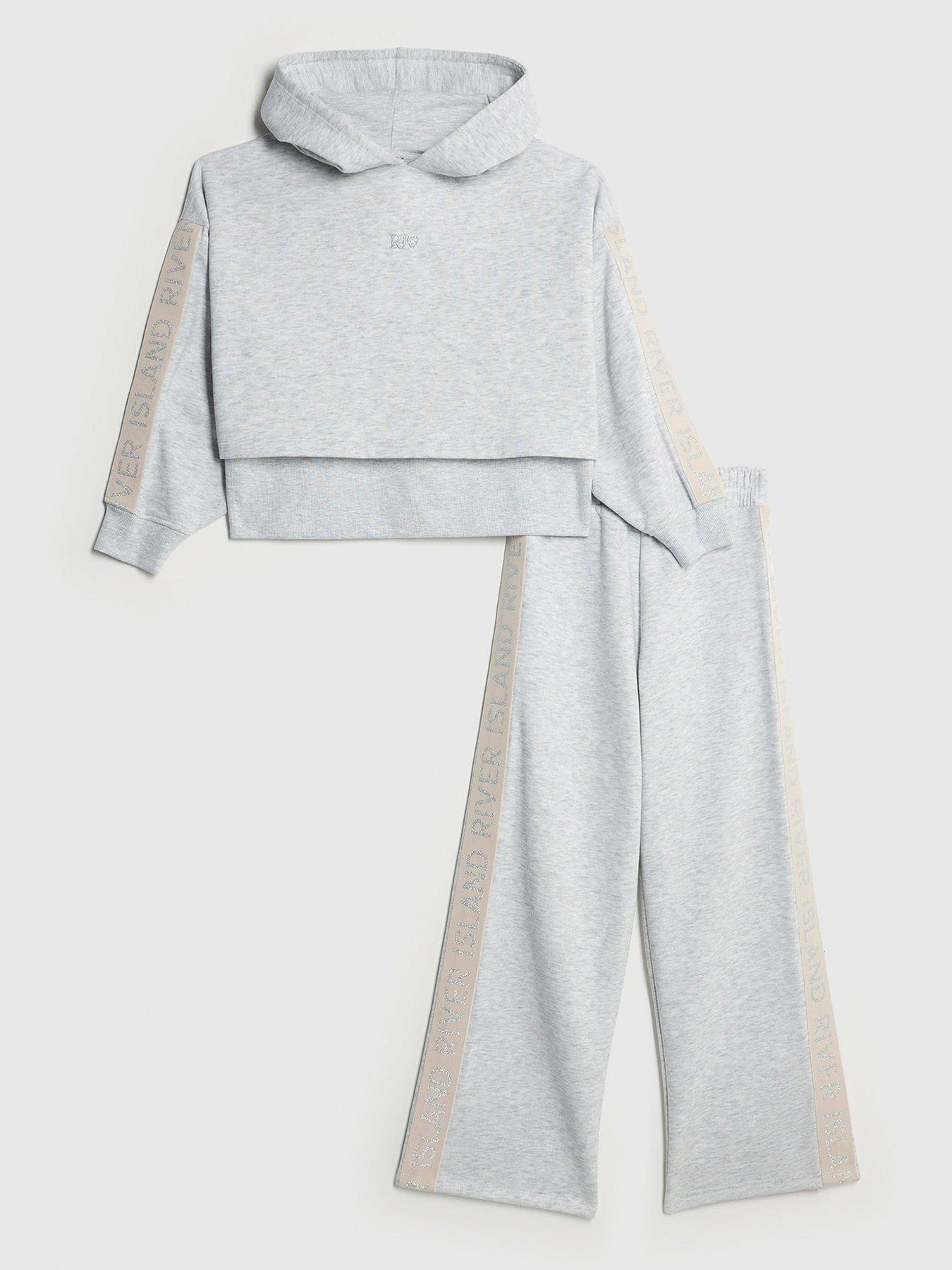 Image 1 of 4 of River Island Older Girls Hooded Sweat Set - Grey