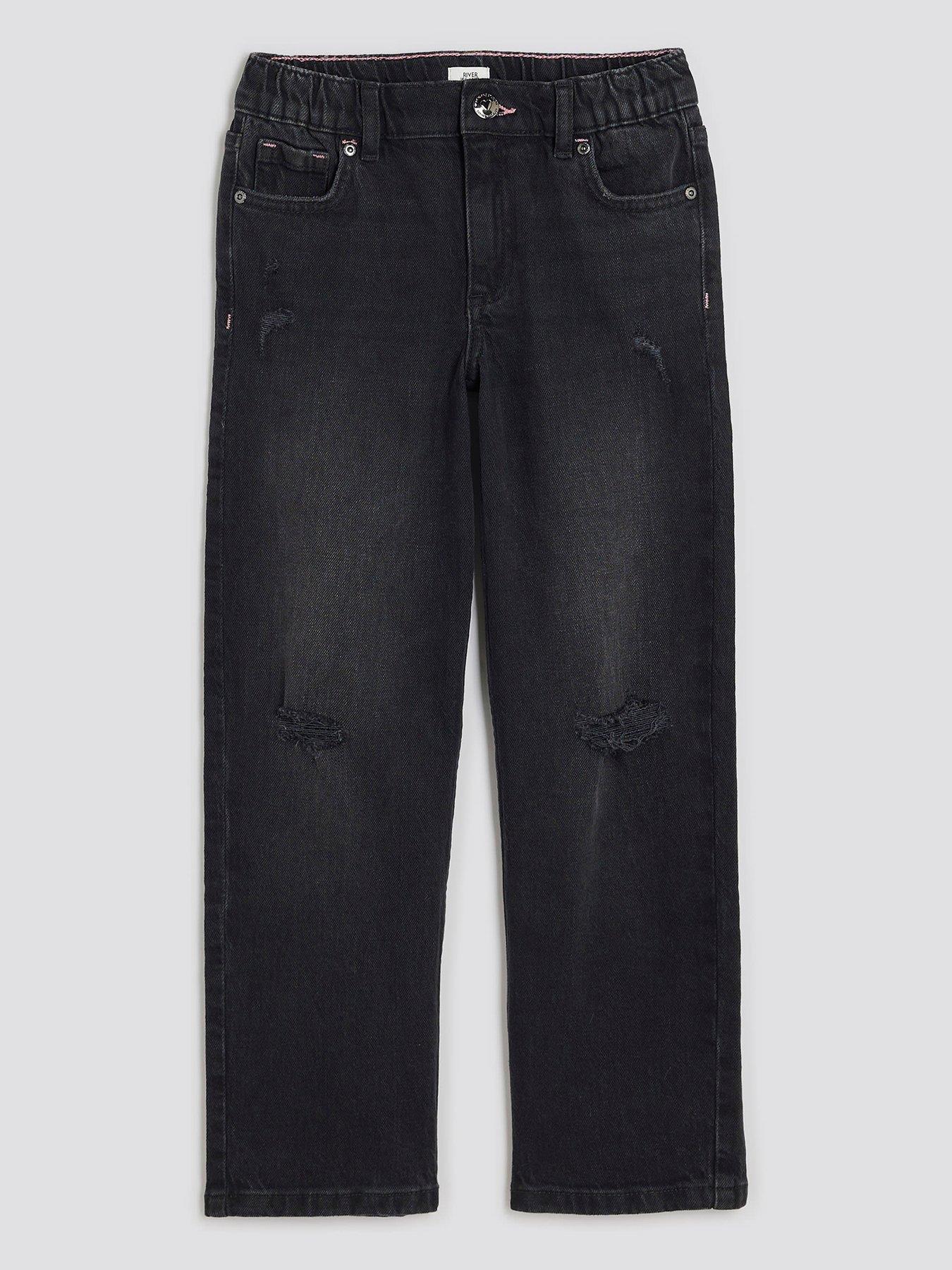 River Island Older Girls Ripped Straight Jeans - Black