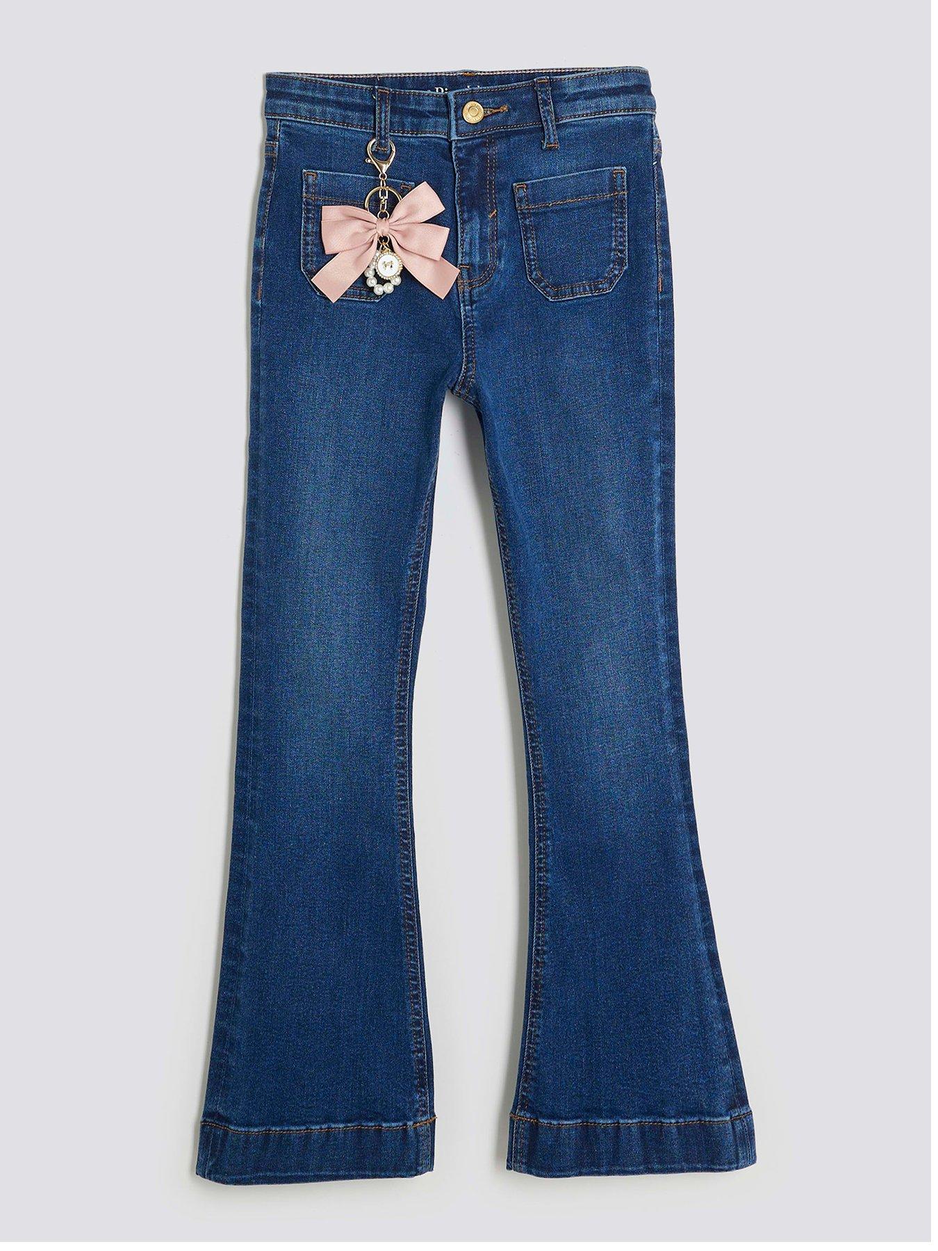 River Island Older Girls Bow Keyring Flared Jeans - Blue