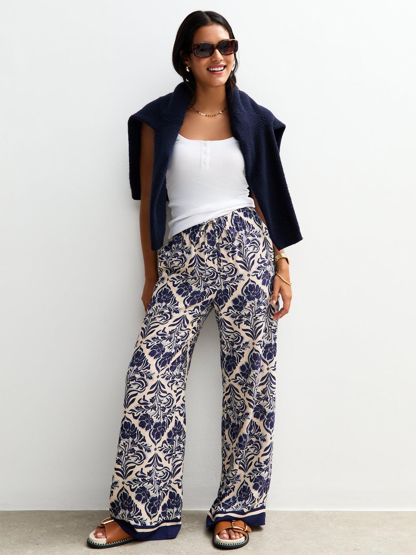undefined Floral Geometric Print Wide Leg Trouser - Blue