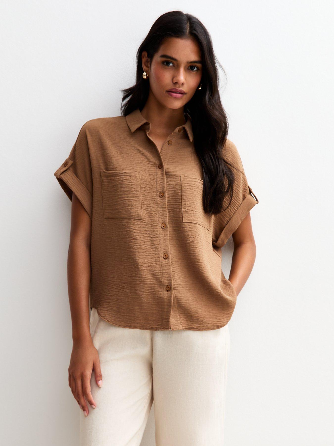 Image 1 of 4 of New Look Brown Double Chest Pocket Shirt