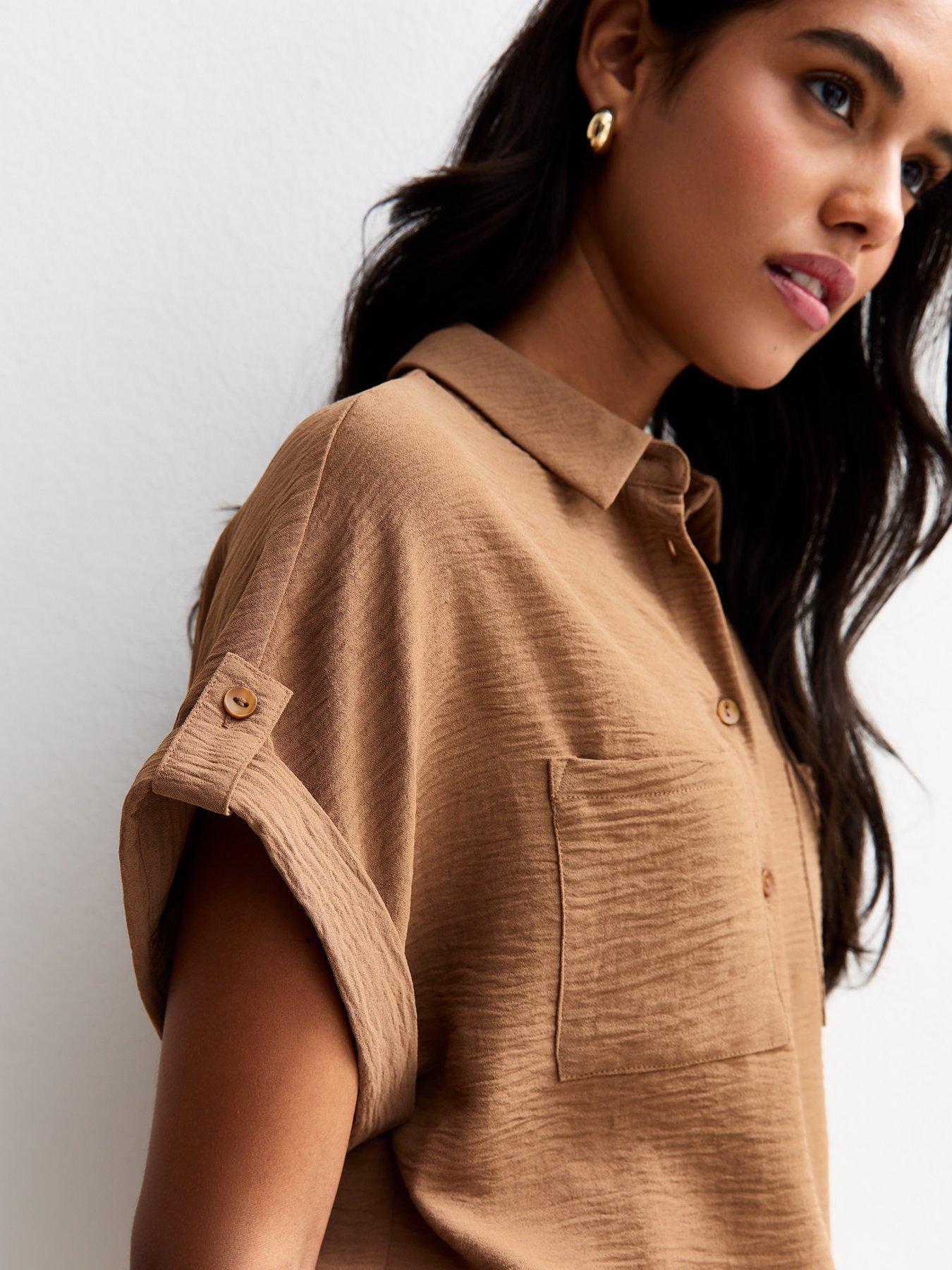 Image 4 of 4 of New Look Brown Double Chest Pocket Shirt