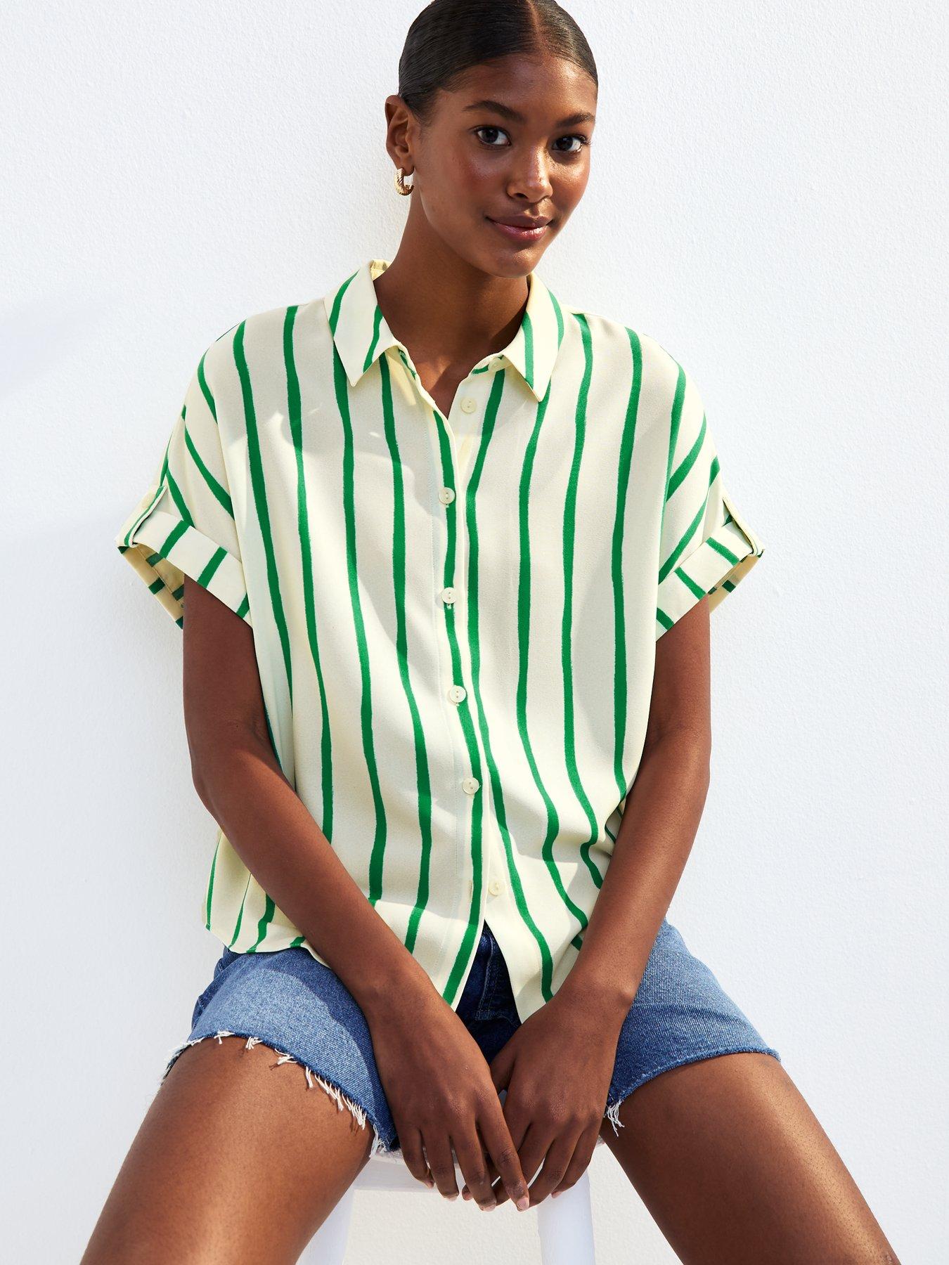undefined Green Striped Short Sleeve Shirt
