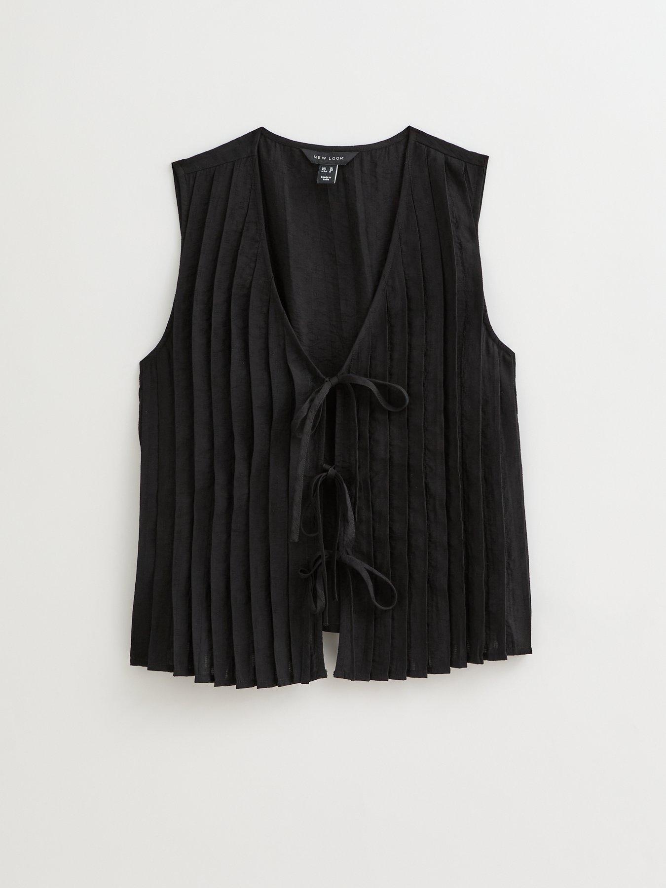 Image 4 of 4 of New Look Black Pleated Tie Front Sleeveless Top