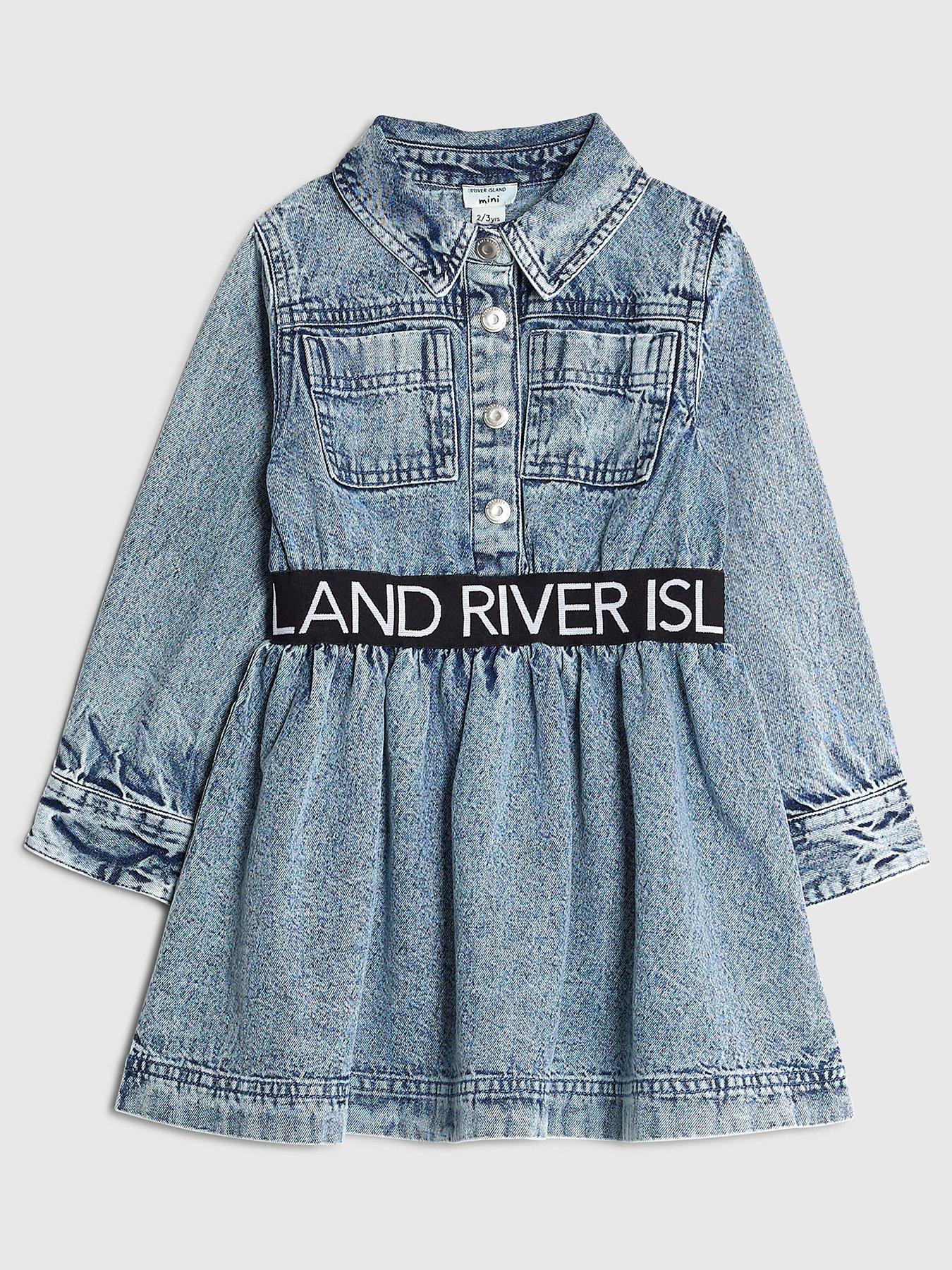 River Island Mini Girls Waistband Denim Dress - Blue