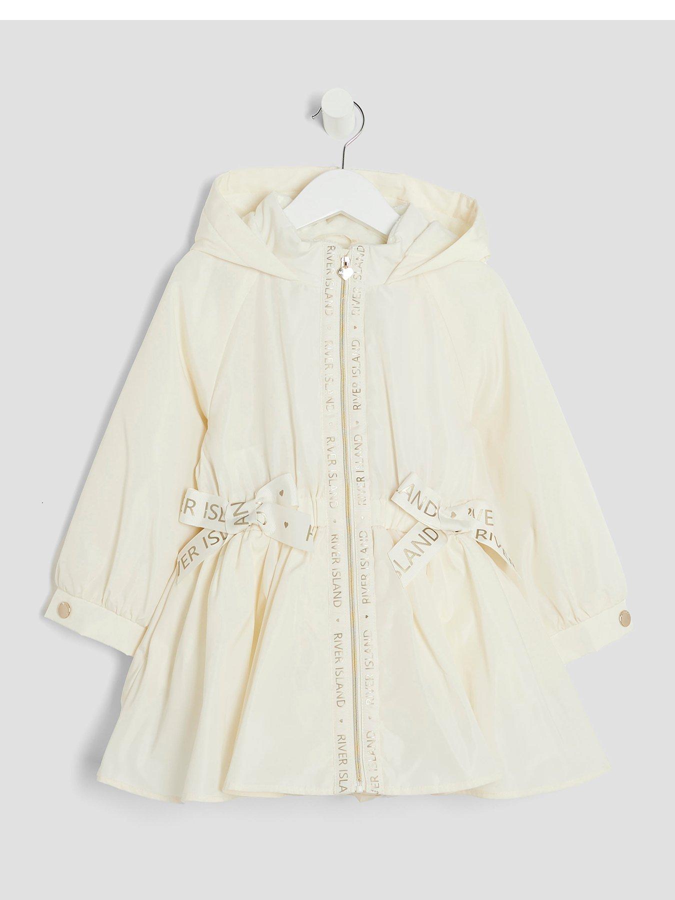 undefined Girls Peplum Hooded Raincoat - Cream