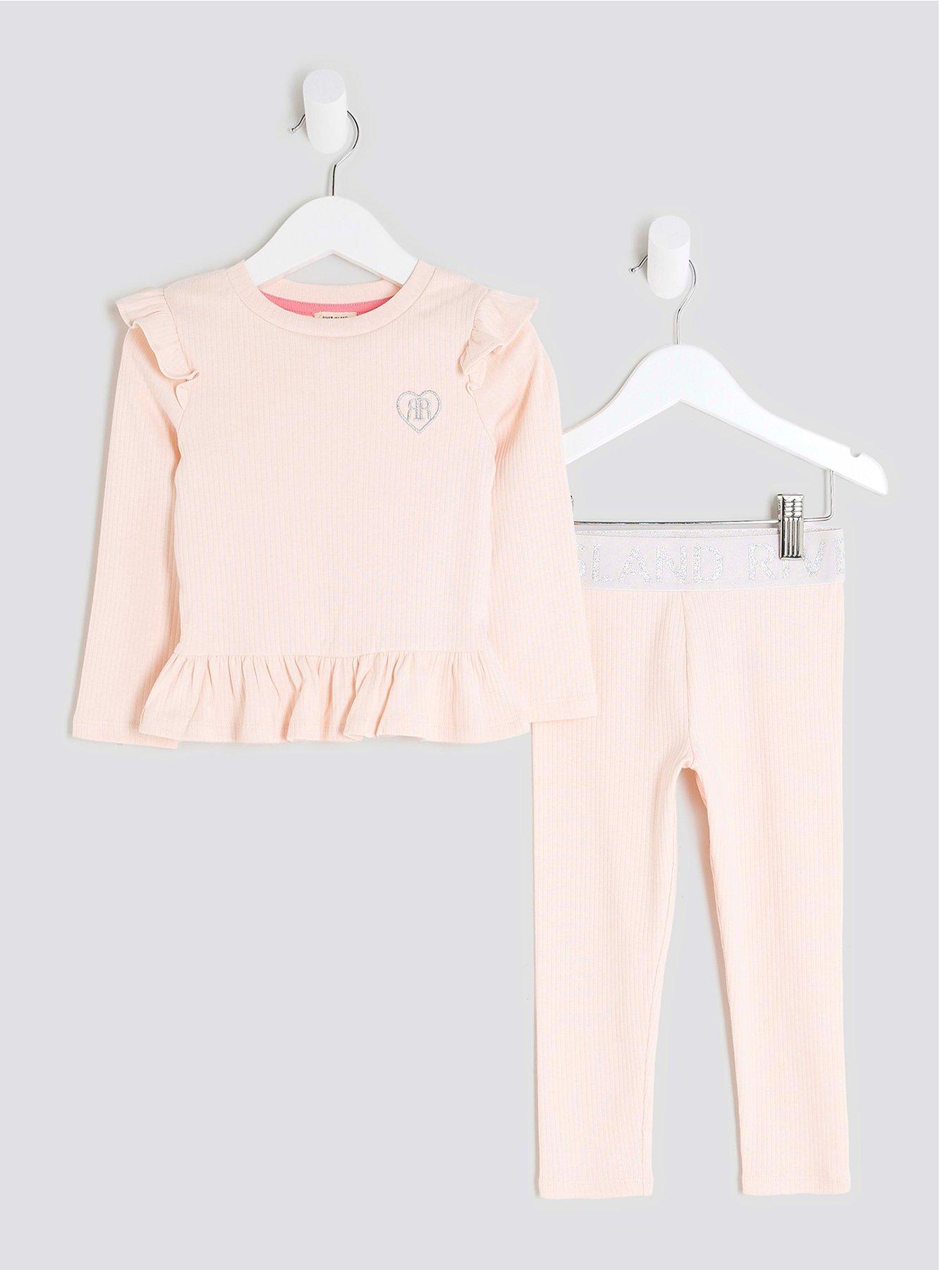 River Island Mini Girls Waistband Ribbed Top Set - Pink