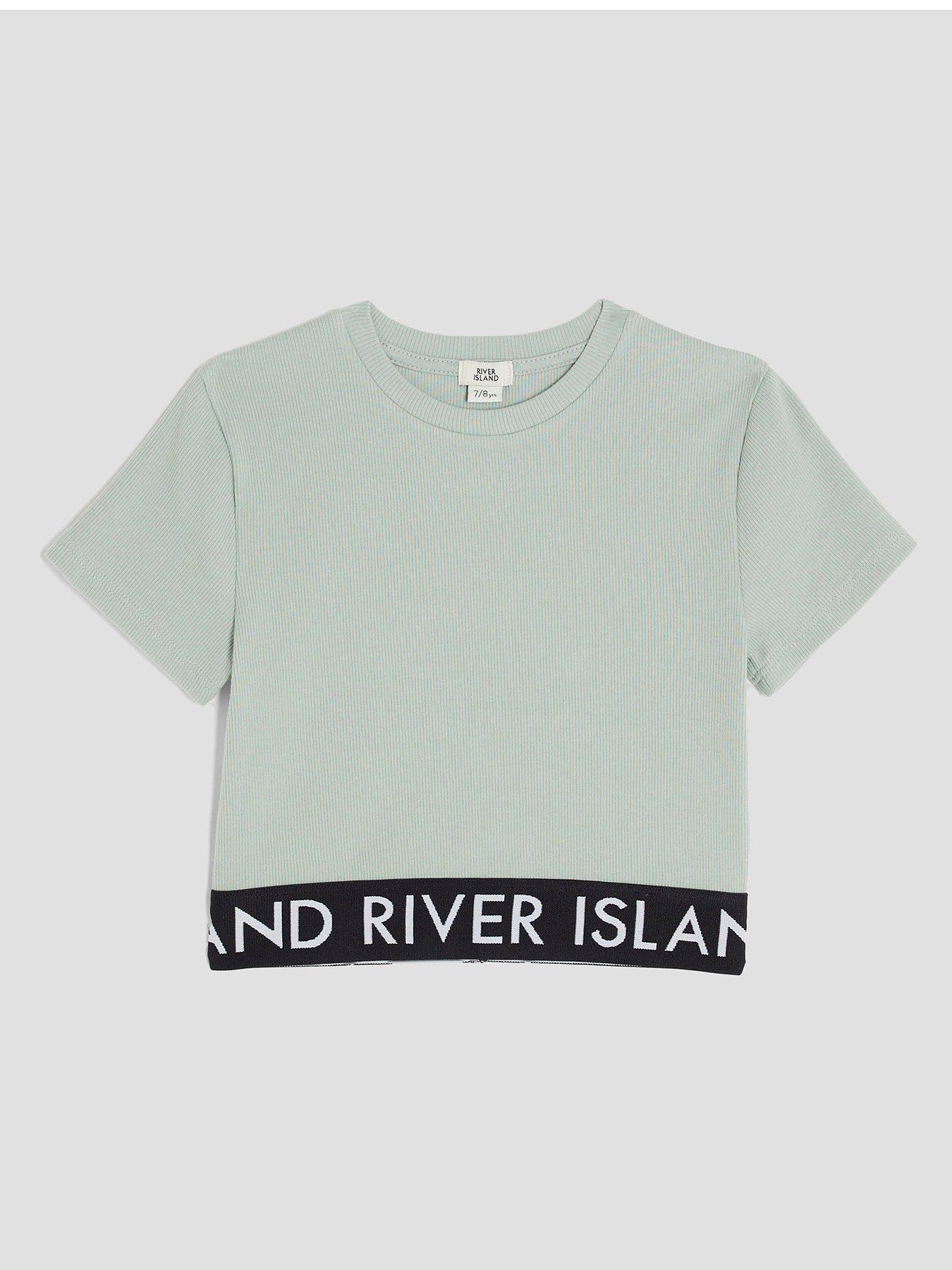 undefined Older Girls Ribbed River Island Waistband Top - Green
