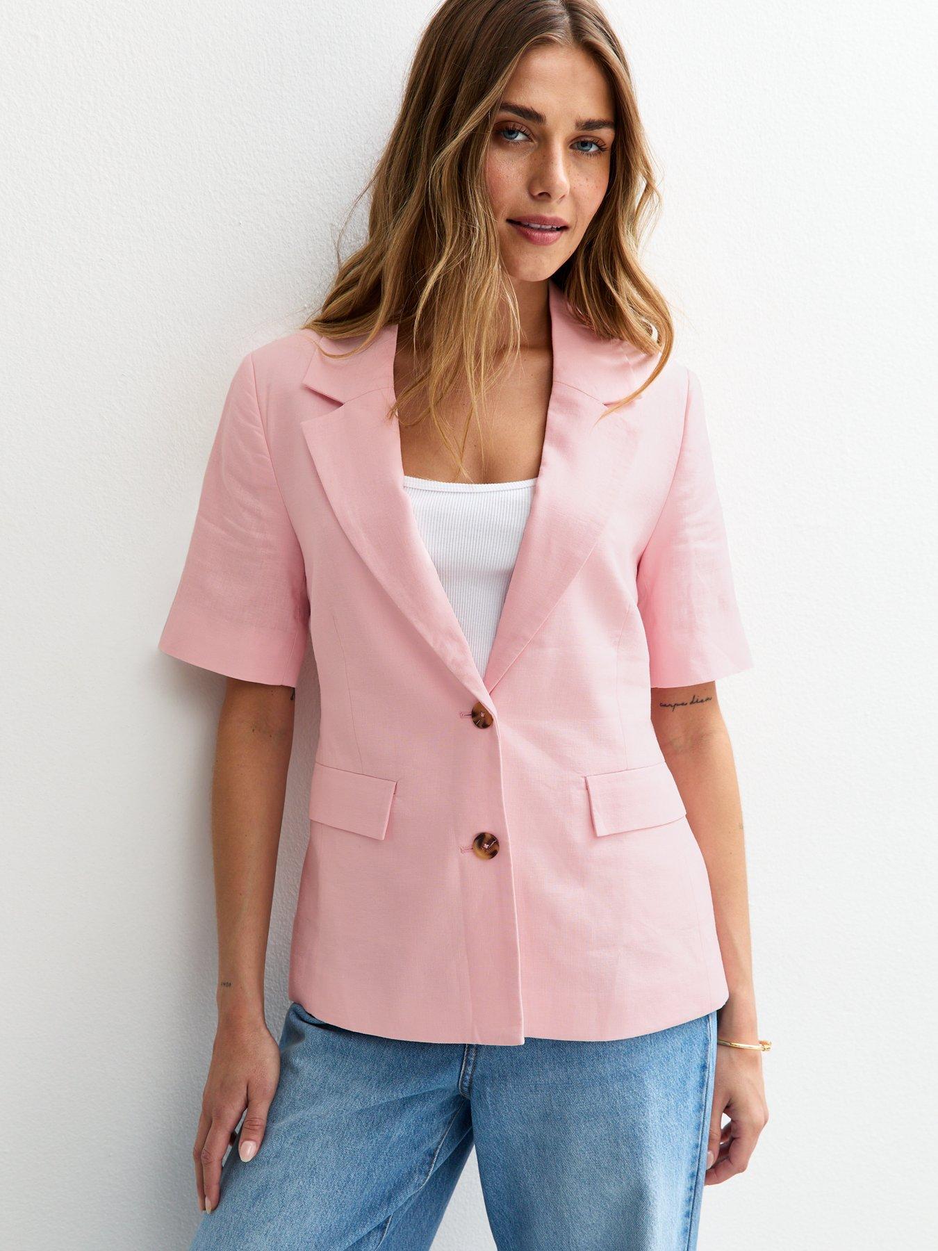 New Look Light Pink Linen Blend Short Sleeve Blazer Very