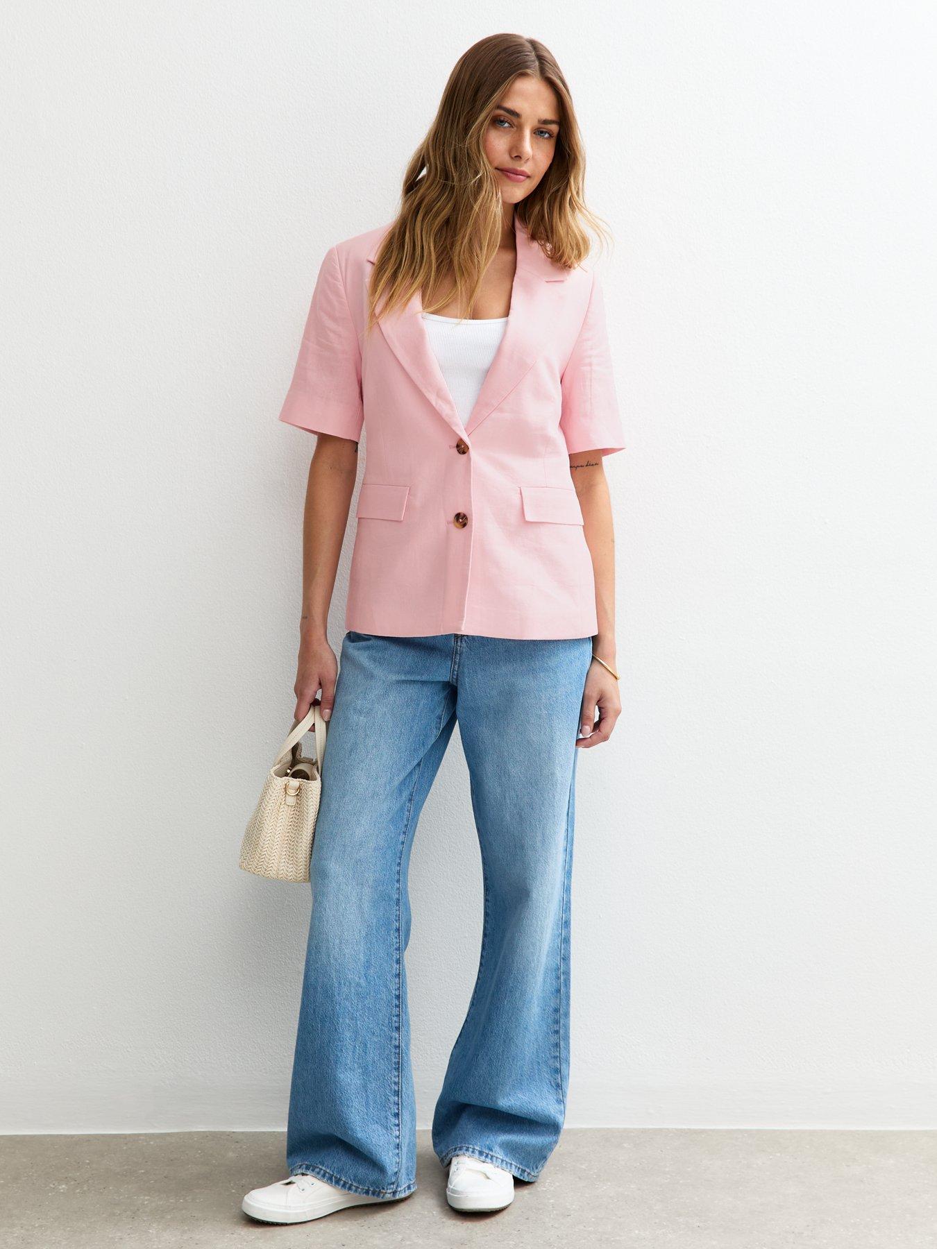 New Look Light Pink Linen Blend Short Sleeve Blazer Very