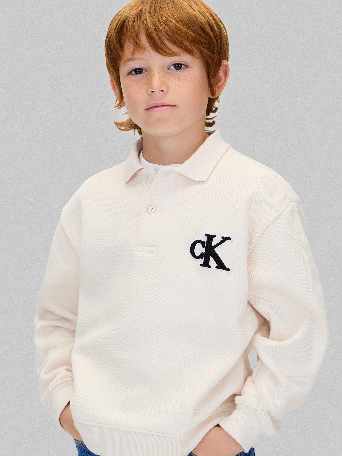 undefined Boys Bonded Pique Towel Mono Long Sleeve Polo Shirt - Cream