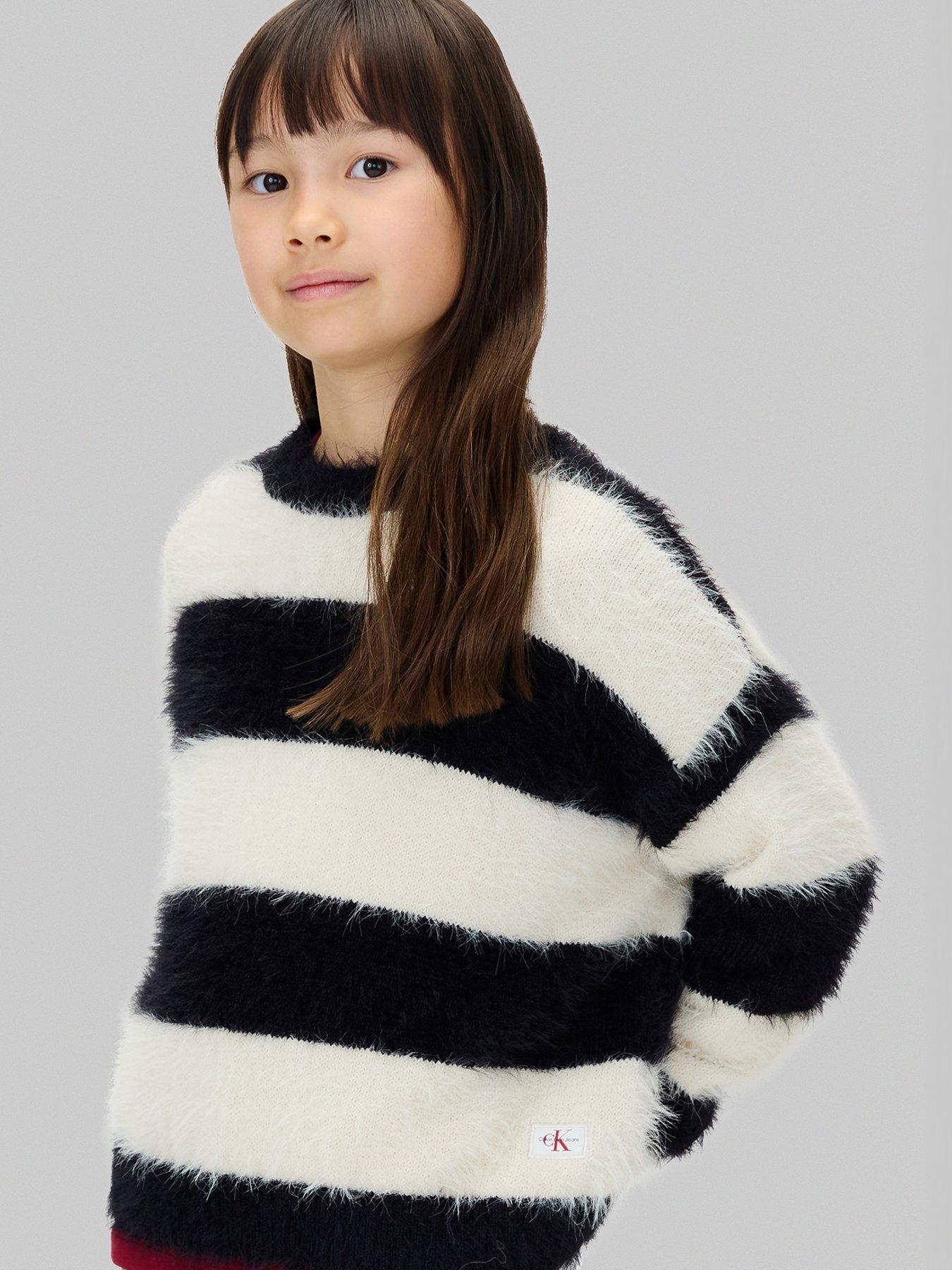 Calvin Klein Jeans Girls CK Stripe Crew Neck Jumper, Multi, Size Age: 10 Years