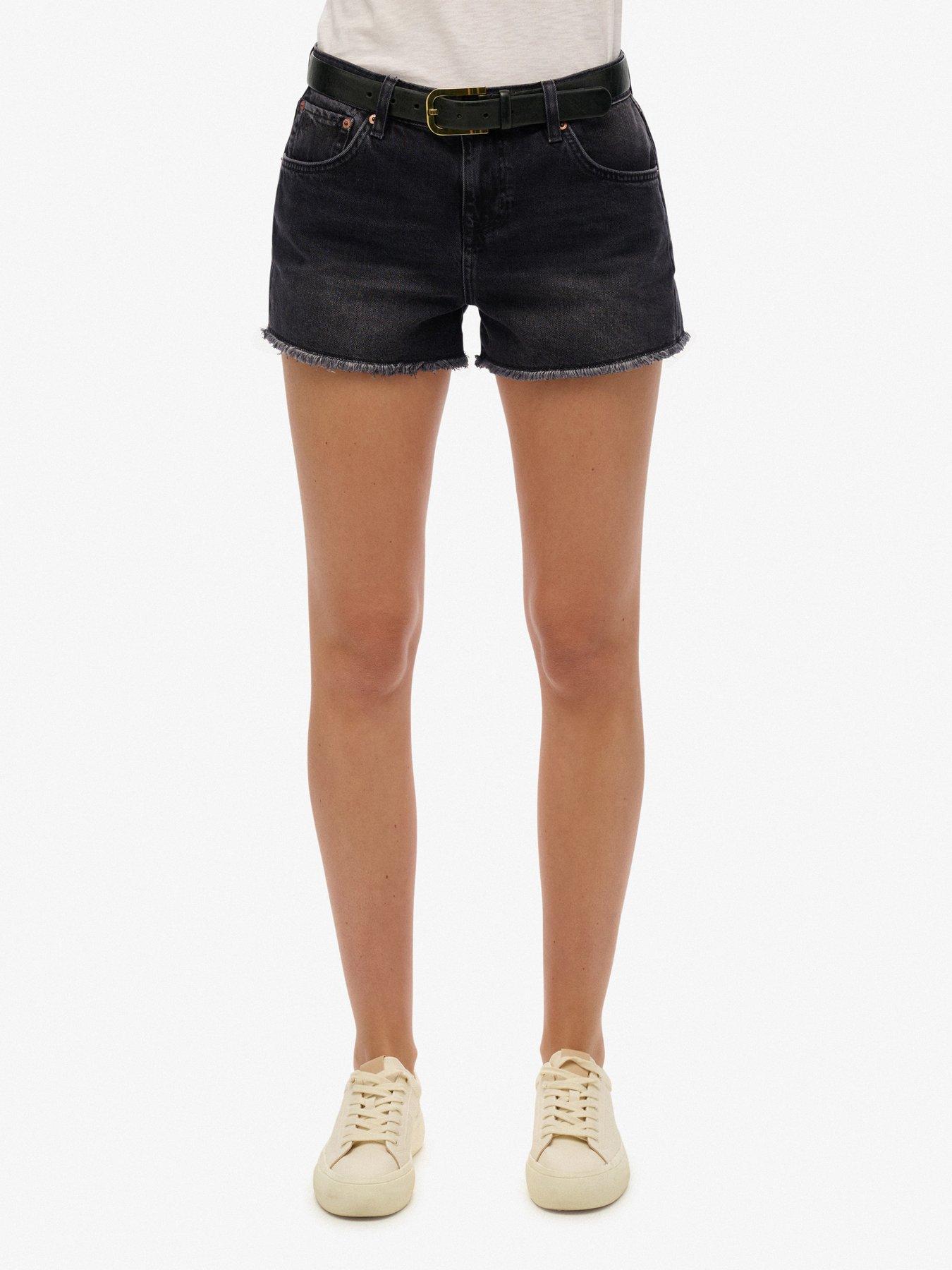 Superdry Mid Rise Denim Hot Shorts - Black