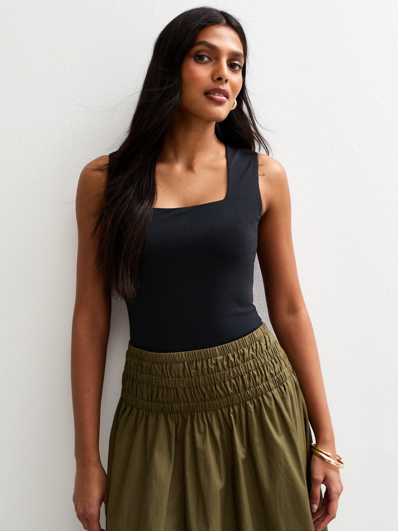 undefined Black Square Neck Bodysuit