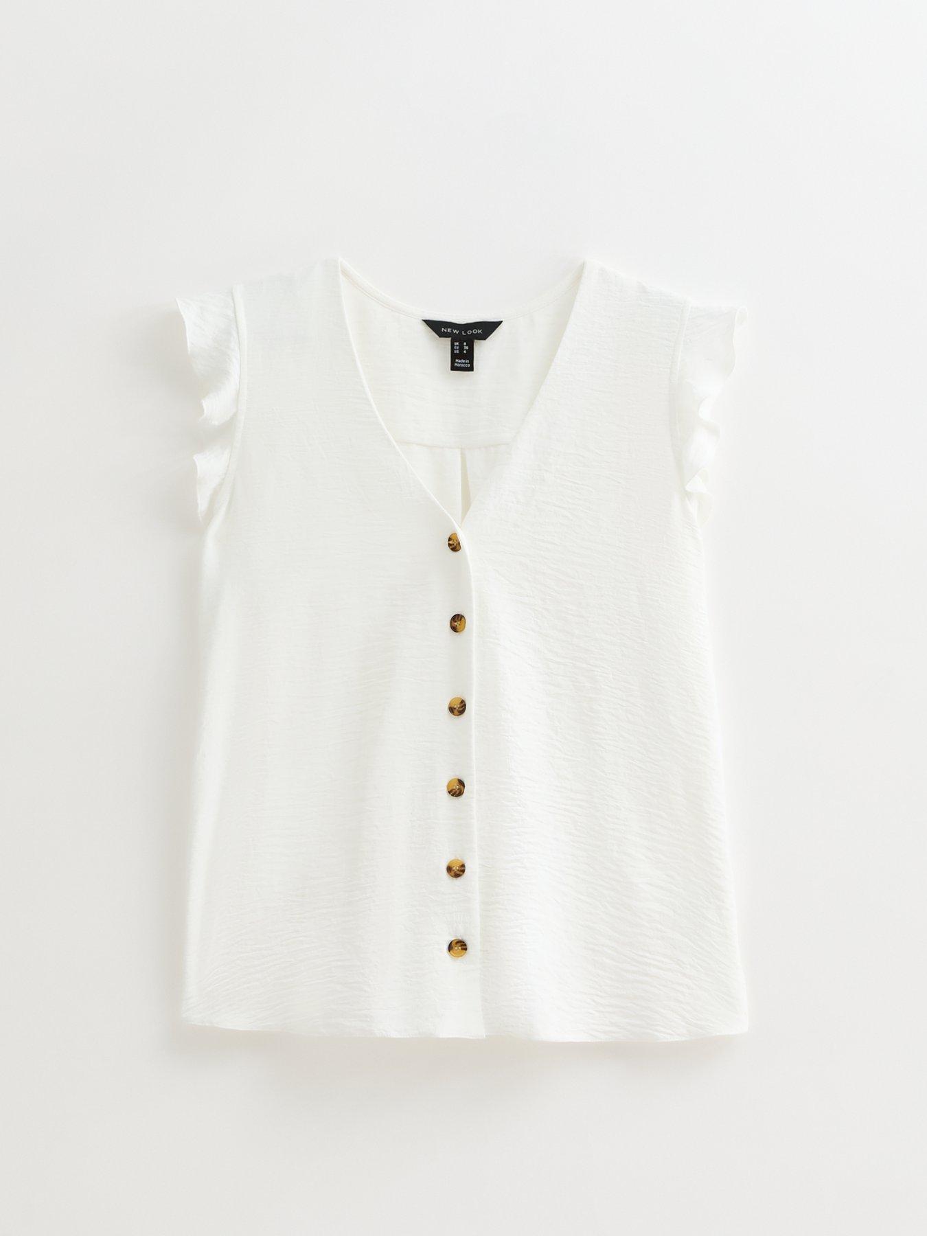 Image 4 of 4 of New Look White Ruffle Trim Button Up Top
