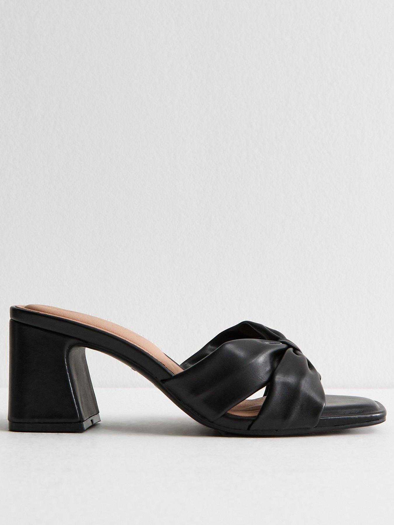 undefined Wide Fit Black Faux Leather Knot Detail Open Toe Sandals