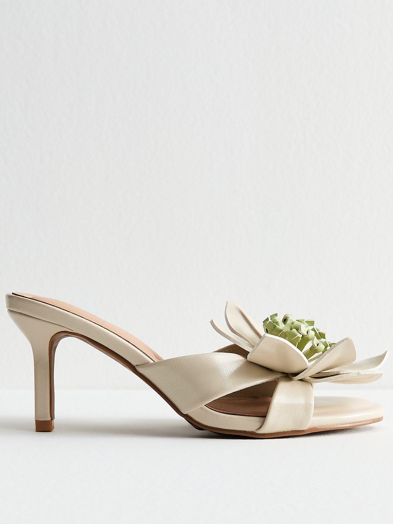 Image 1 of 5 of New Look Floral Appliqued Mules - White
