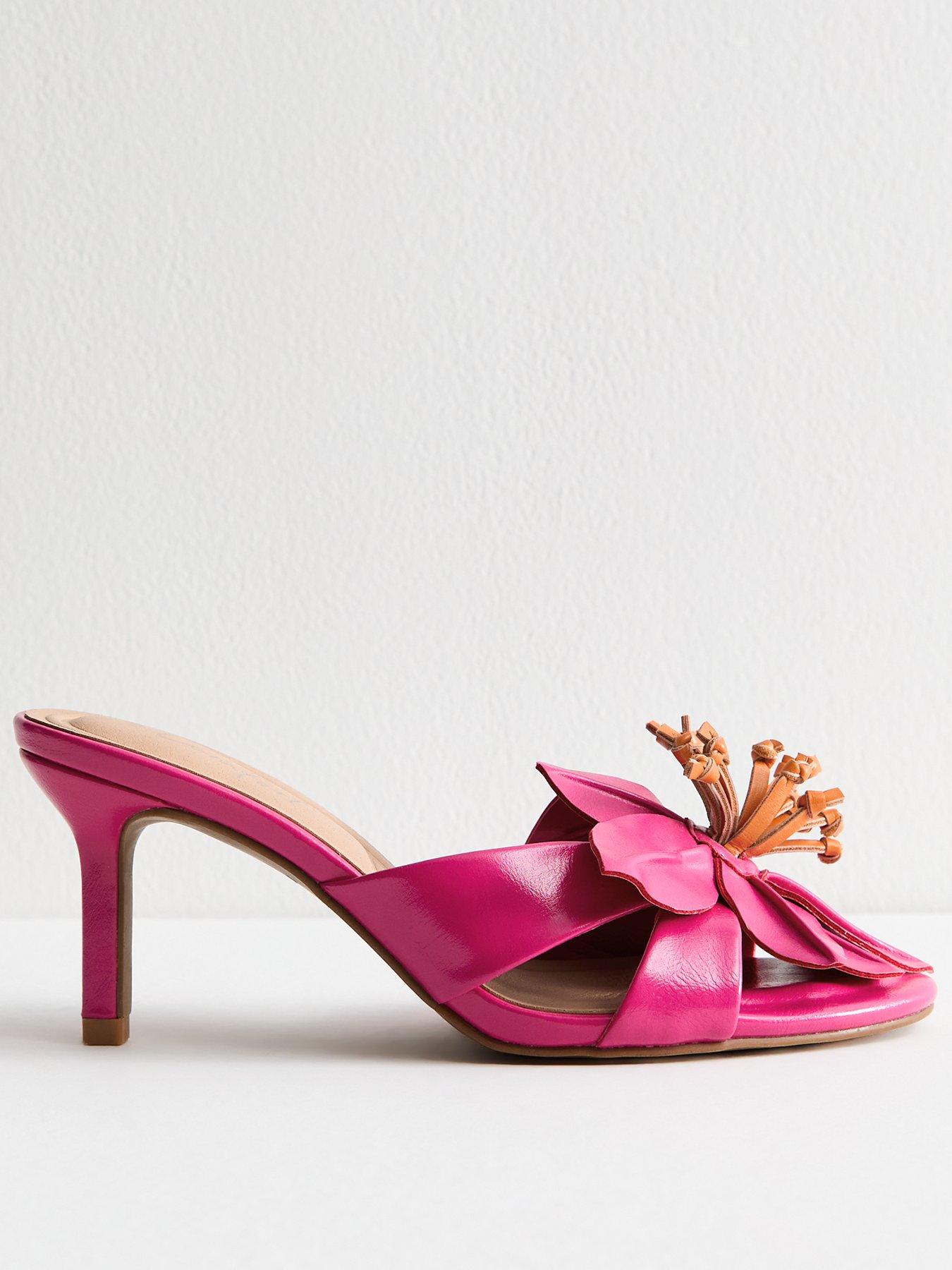 undefined Bright Pink Faux Leather Floral Appliqued Mules - Pink