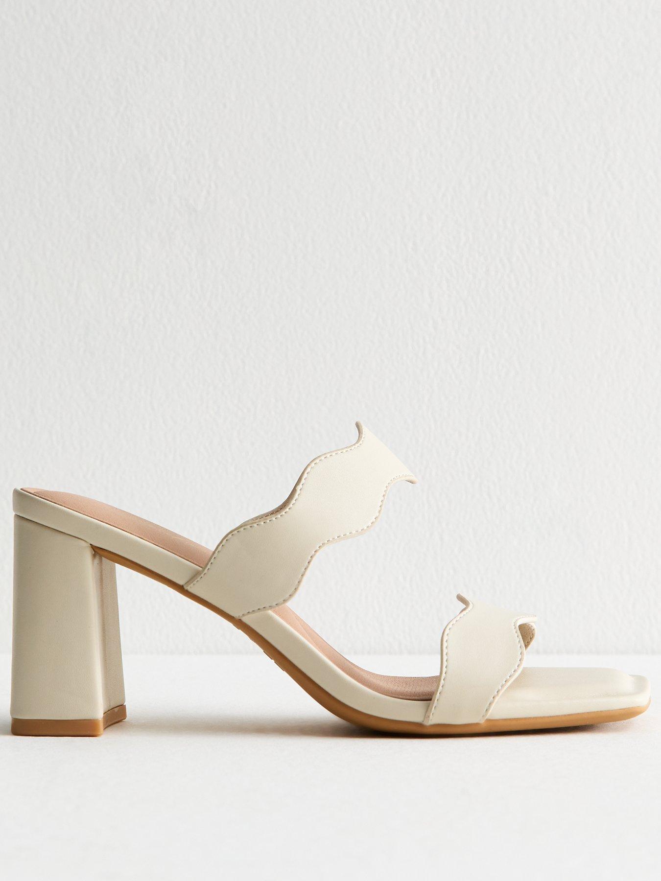 undefined Off White Faux Leather Scalloped Strap Mule Sandals - White