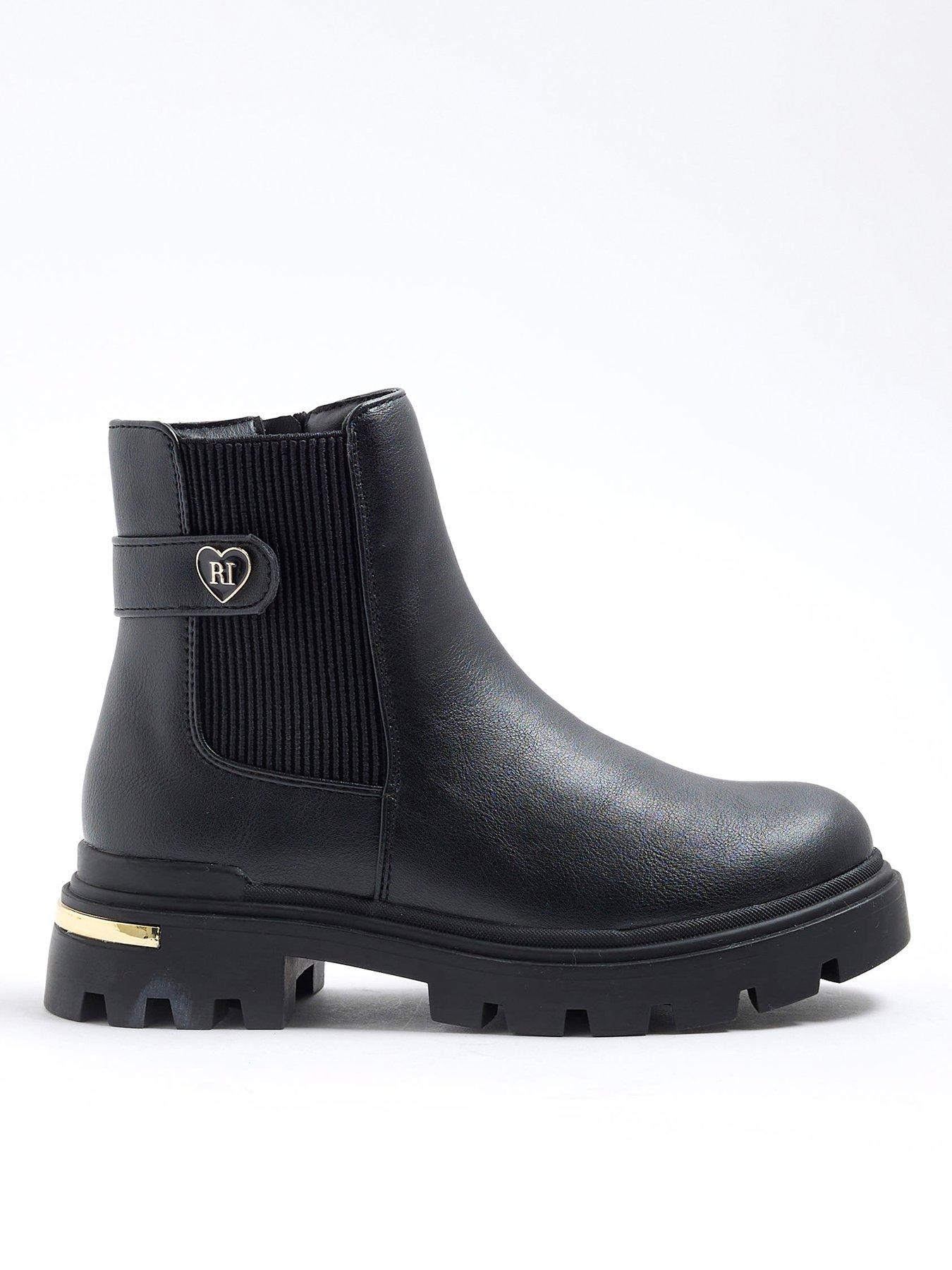 undefined Older Girls Heart Strap Chelsea Boots - Black