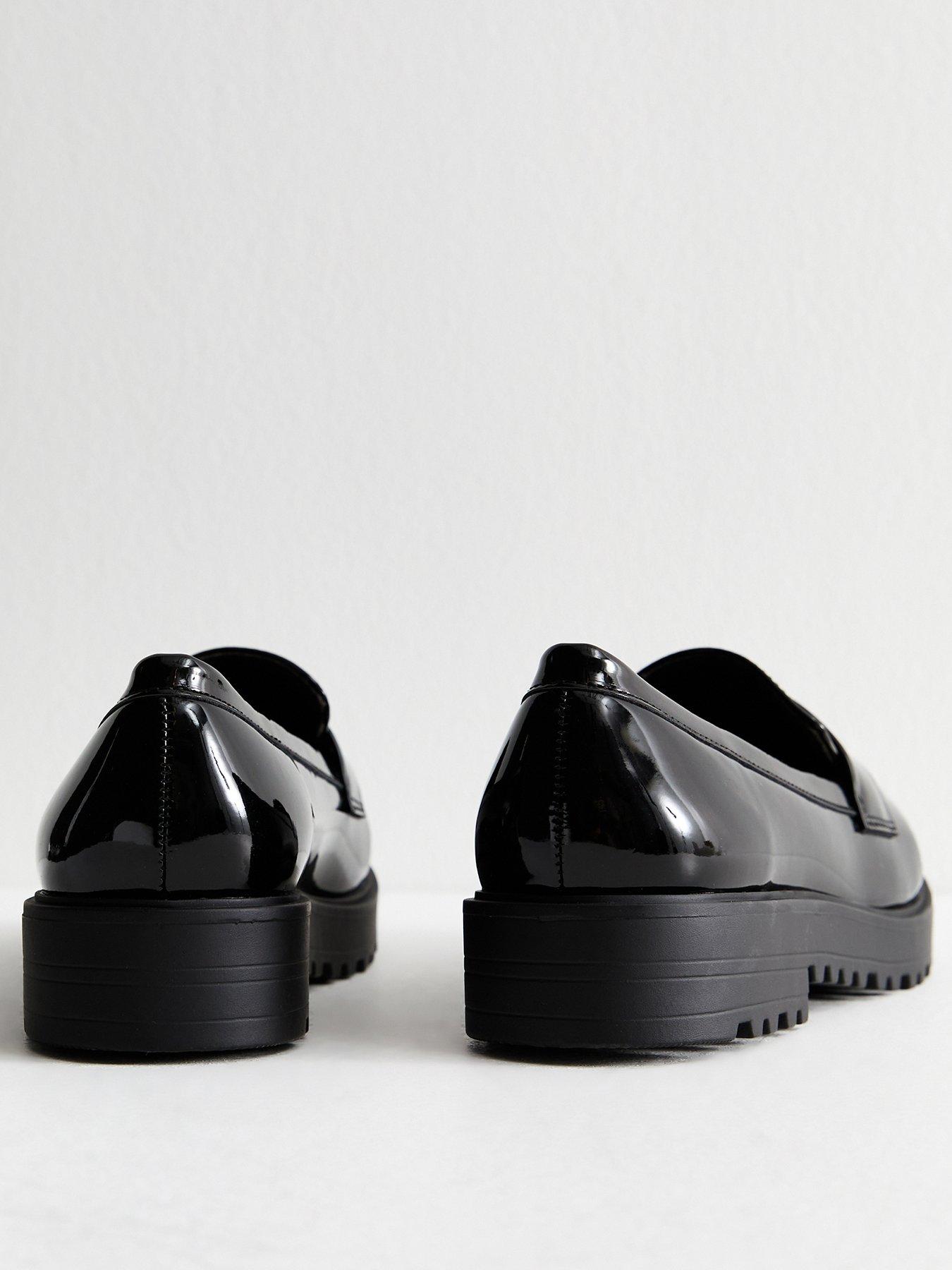 Image 3 of 5 of New Look Wide Fit Black Patent Faux Leather Chunky Penny School Shoe&nbsp;Loafers
