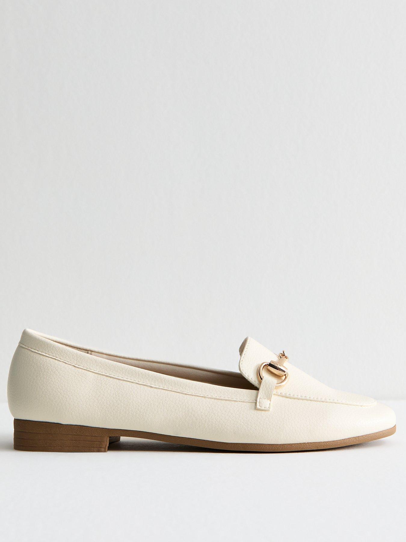 undefined Off White Faux Leather Horsebit Detail Loafers