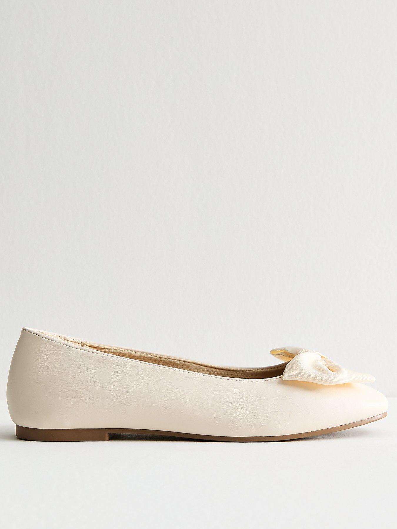 undefined Wide Fit Off White Faux Leather Bow Ballet Flats