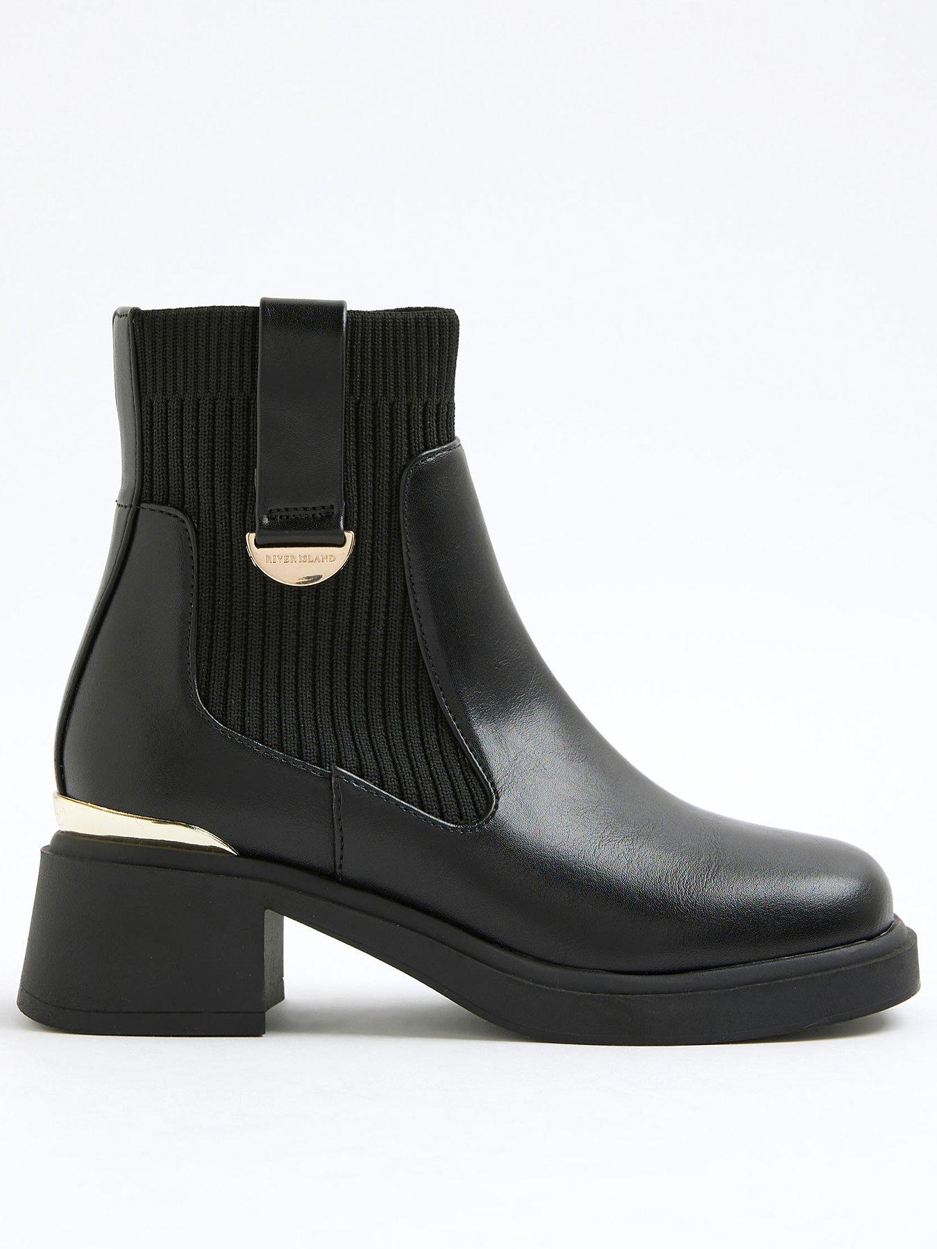 undefined Older Girls Knit Heeled Chelsea Boots - Black