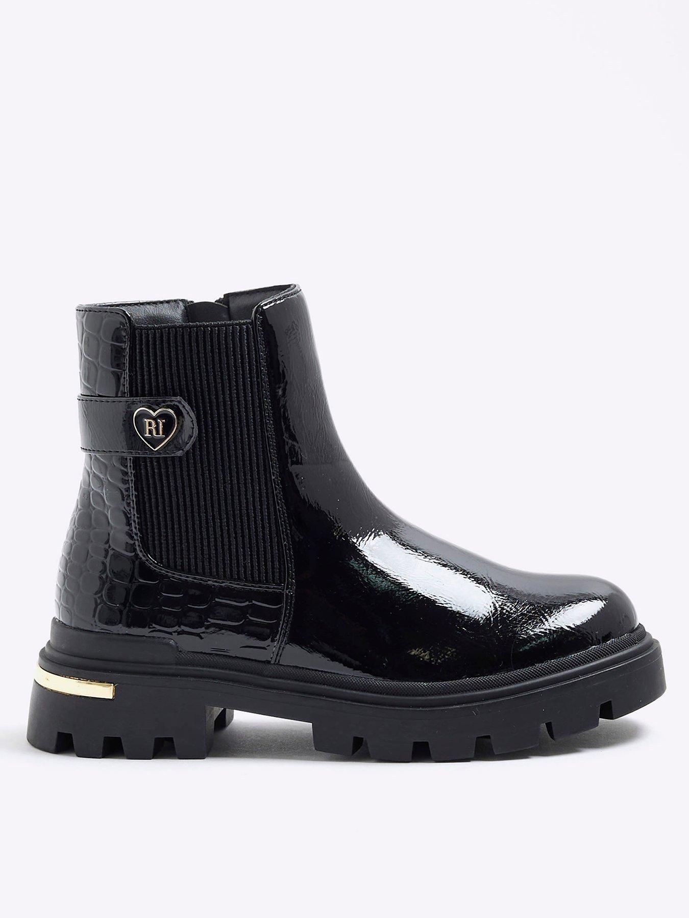 River Island Older Girls Heart Strap Chelsea Boots - Black