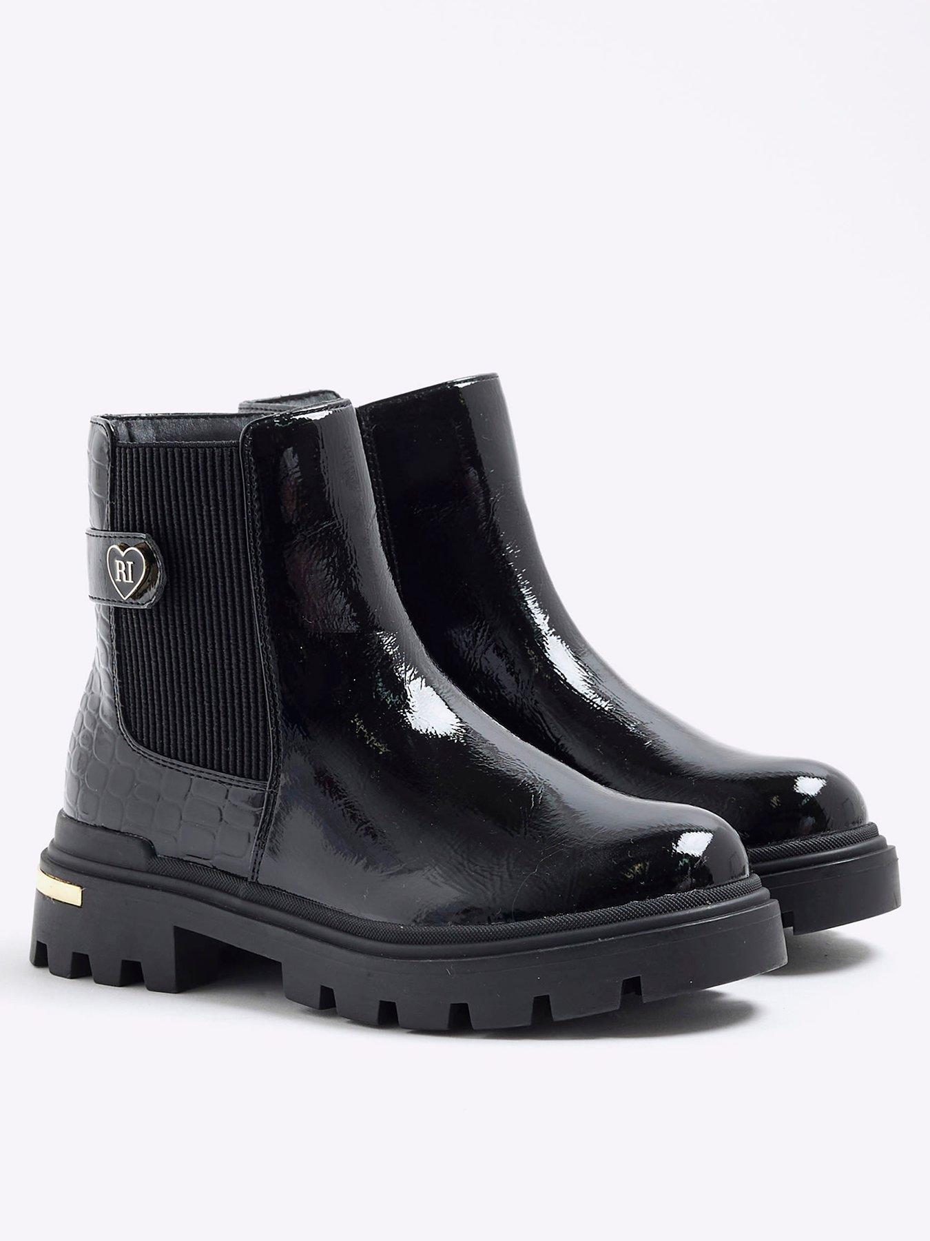 Image 2 of 5 of River Island Older Girls Heart Strap Chelsea Boots - Black