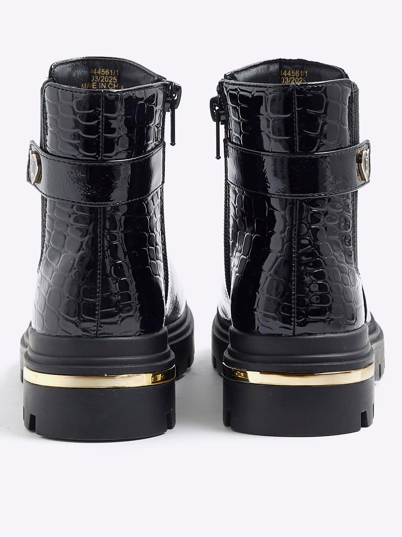 Image 3 of 5 of River Island Older Girls Heart Strap Chelsea Boots - Black