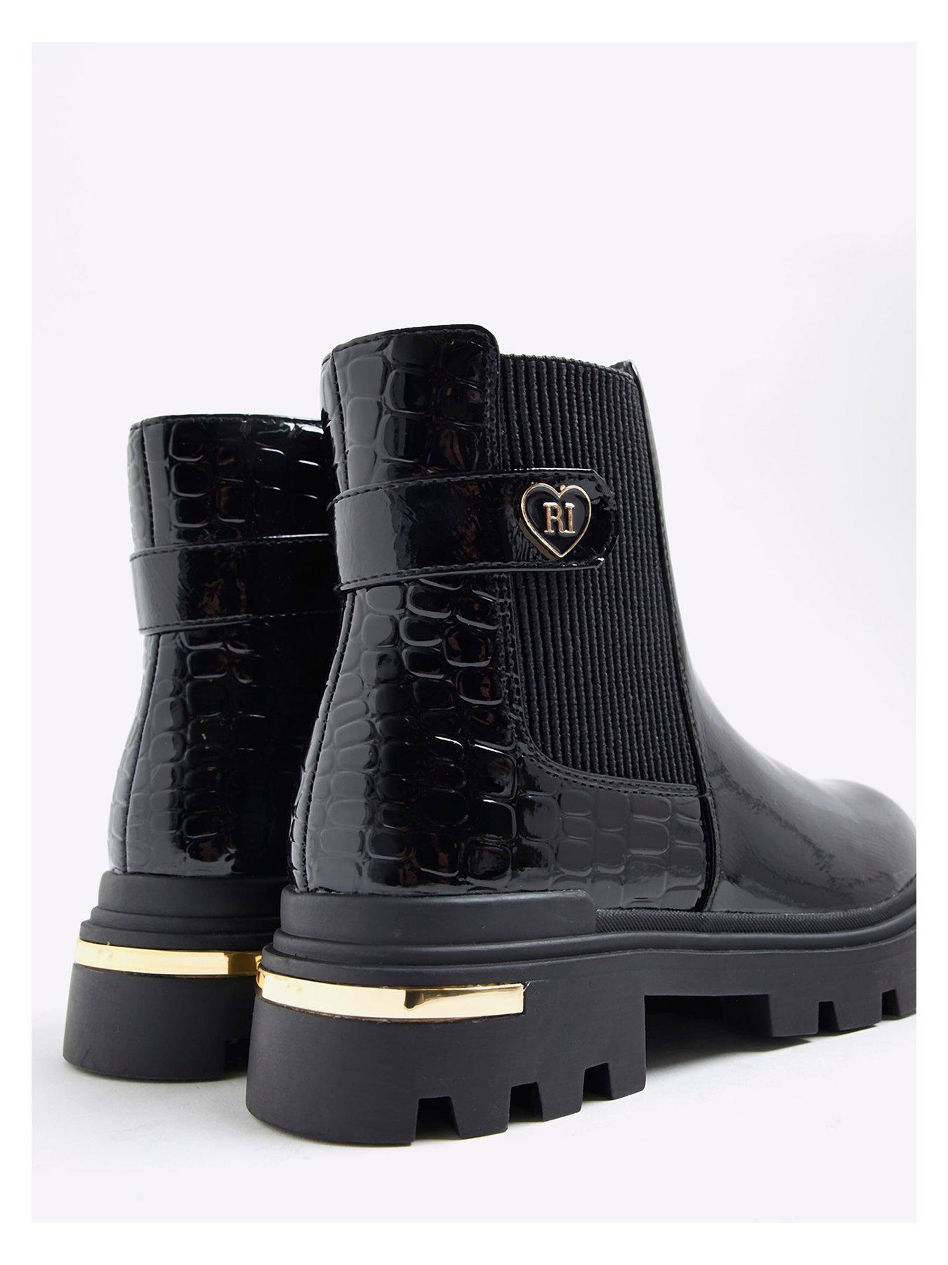 Image 4 of 5 of River Island Older Girls Heart Strap Chelsea Boots - Black