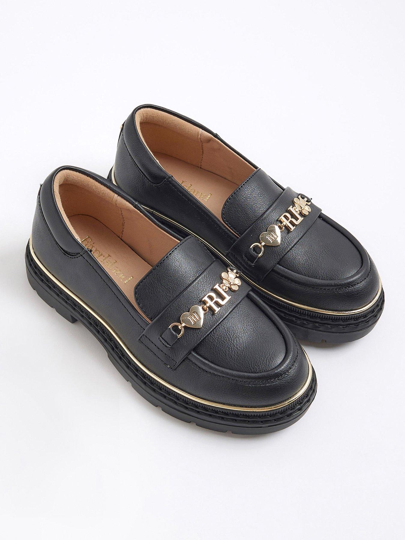undefined Older Girls Flower Chain Loafers - Black
