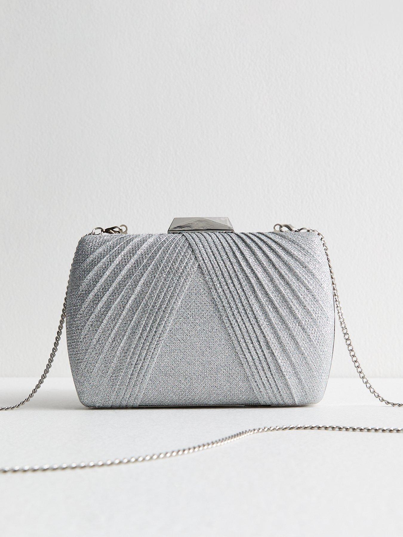 undefined Silver Glitter Pleated Box Clutch - Grey