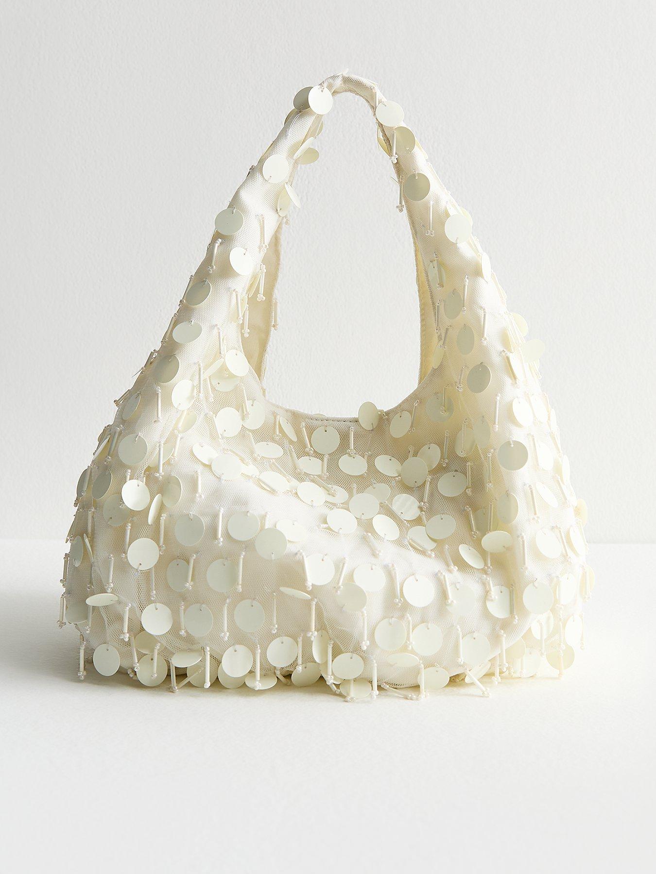 undefined Sequinned Organza Clutch Bag - White