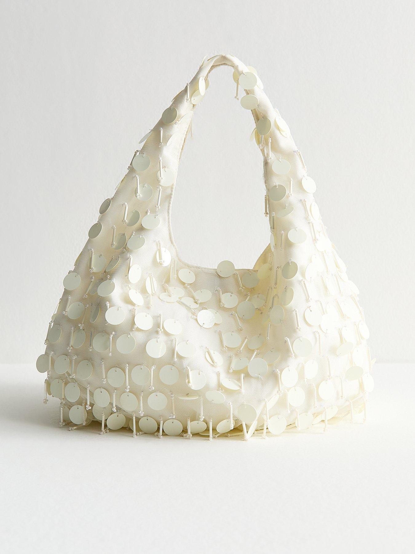 New Look Sequinned Organza Clutch Bag White Very